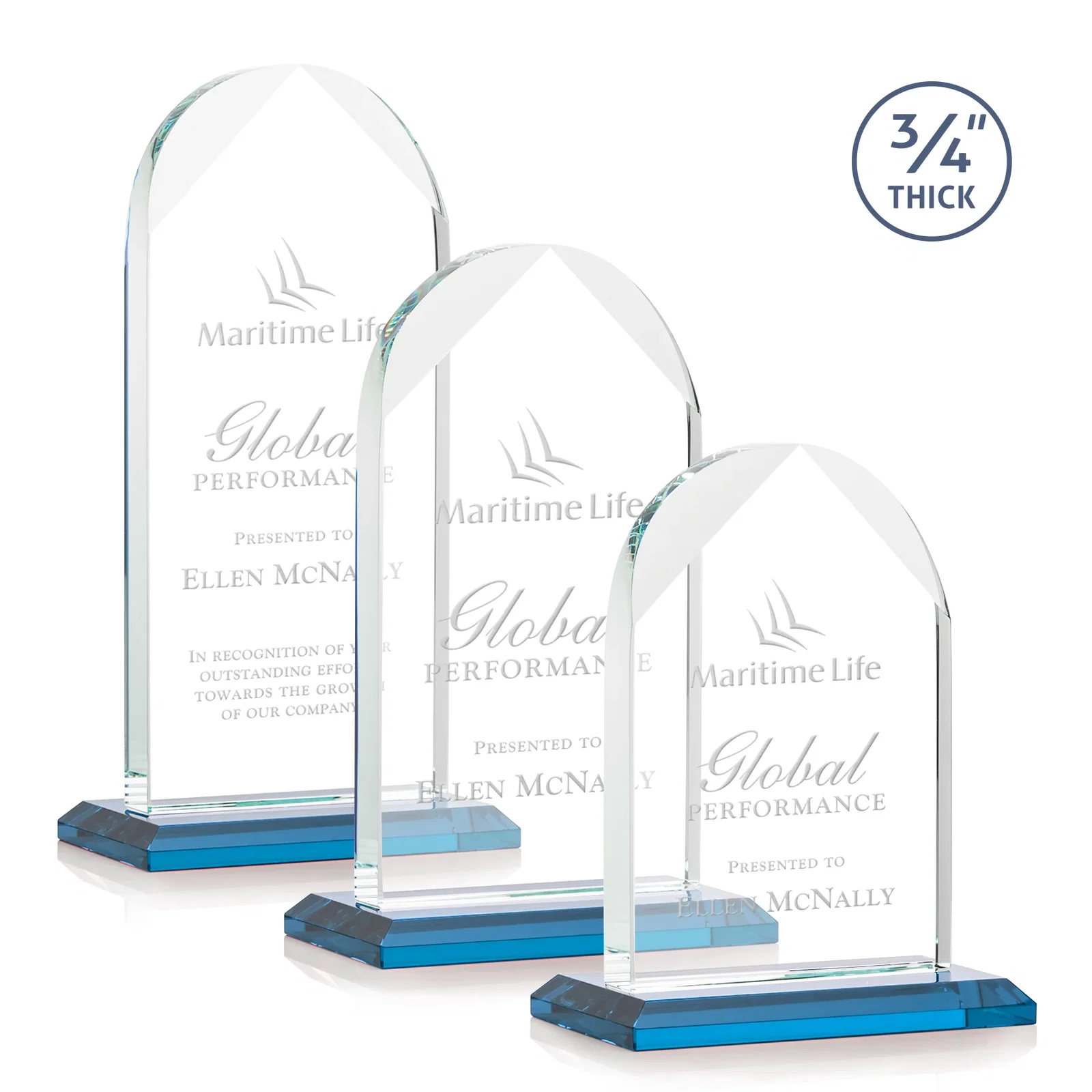 Promotional Starfire Crystal Arch Award on Mitered Base, awards for employee recognition