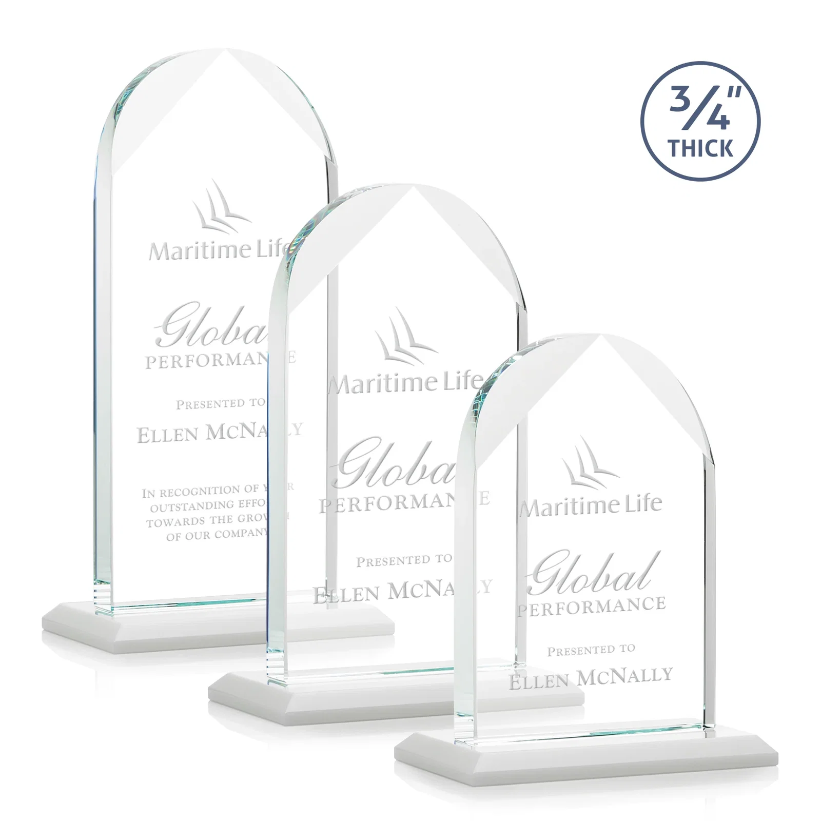 Promotional Starfire Crystal Arch Award on Mitered Base, awards for retirement presentations