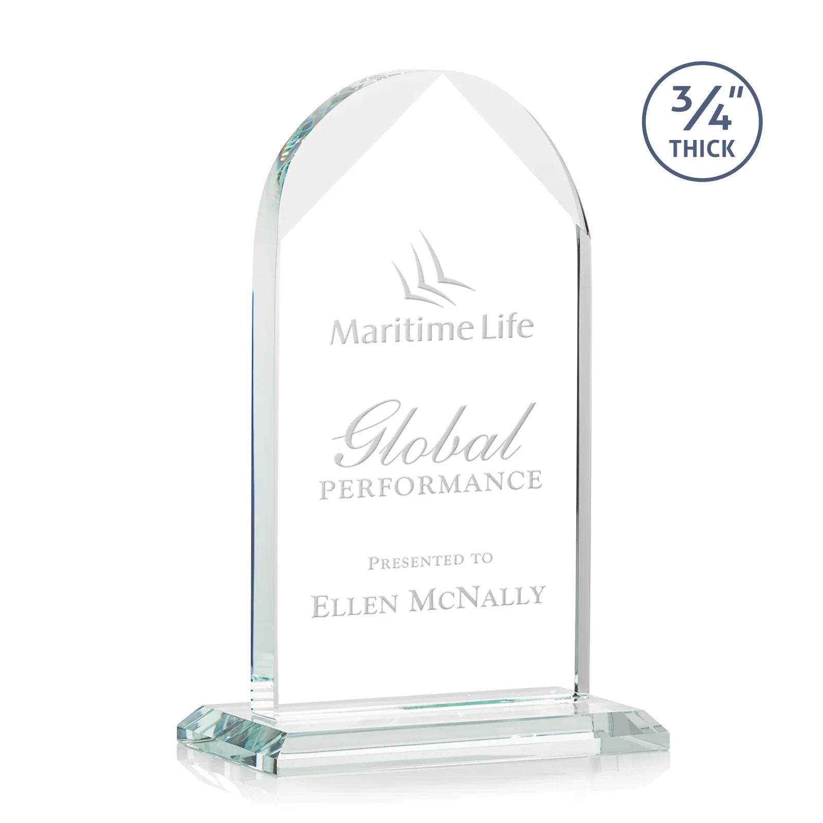 Custom Starfire Crystal Arch Award on Mitered Base, awards for service anniversary gifts