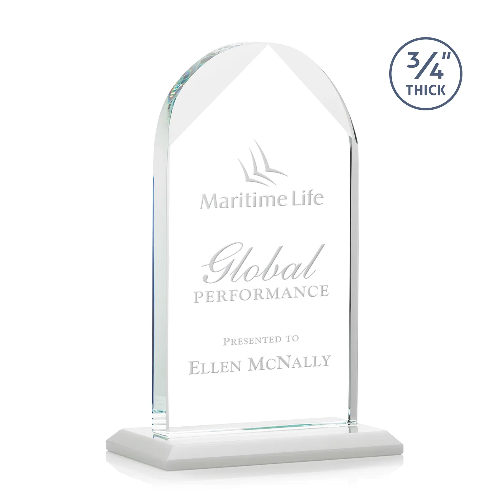 Promotional Starfire Crystal Arch Award on Mitered Base, awards for donor appreciation