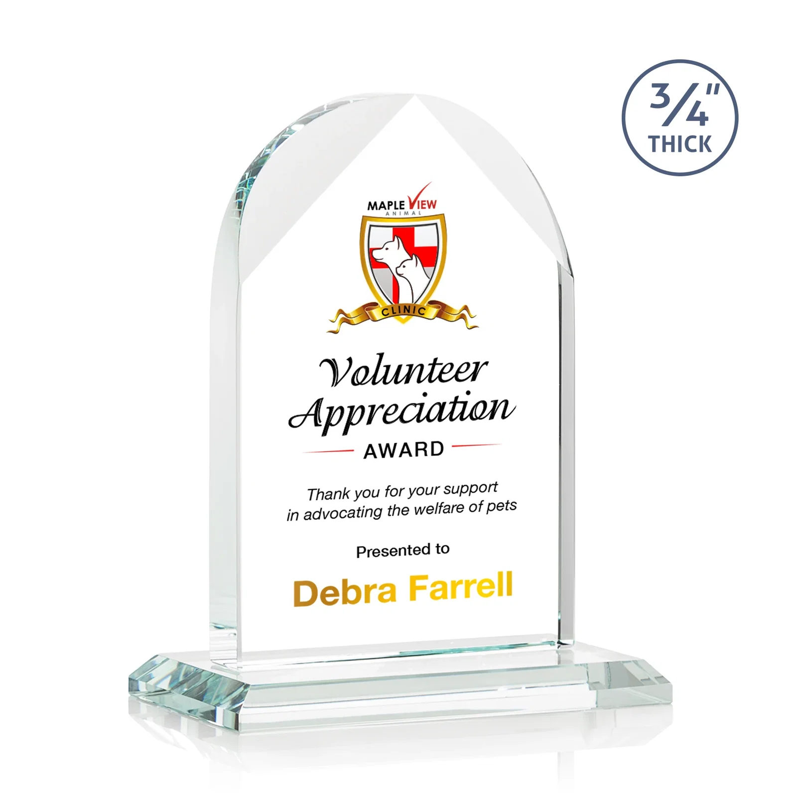 Promotional Starfire Crystal Arch Award on Mitered Base, awards for volunteer appreciation