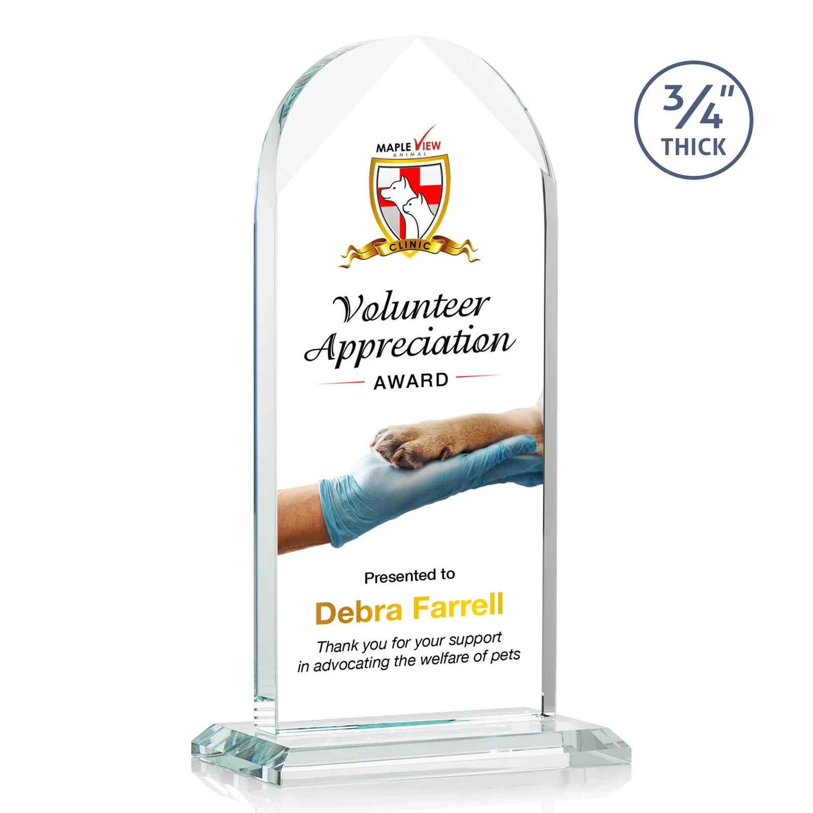 Promotional Starfire Crystal Arch Award on Mitered Base, awards for company anniversary events