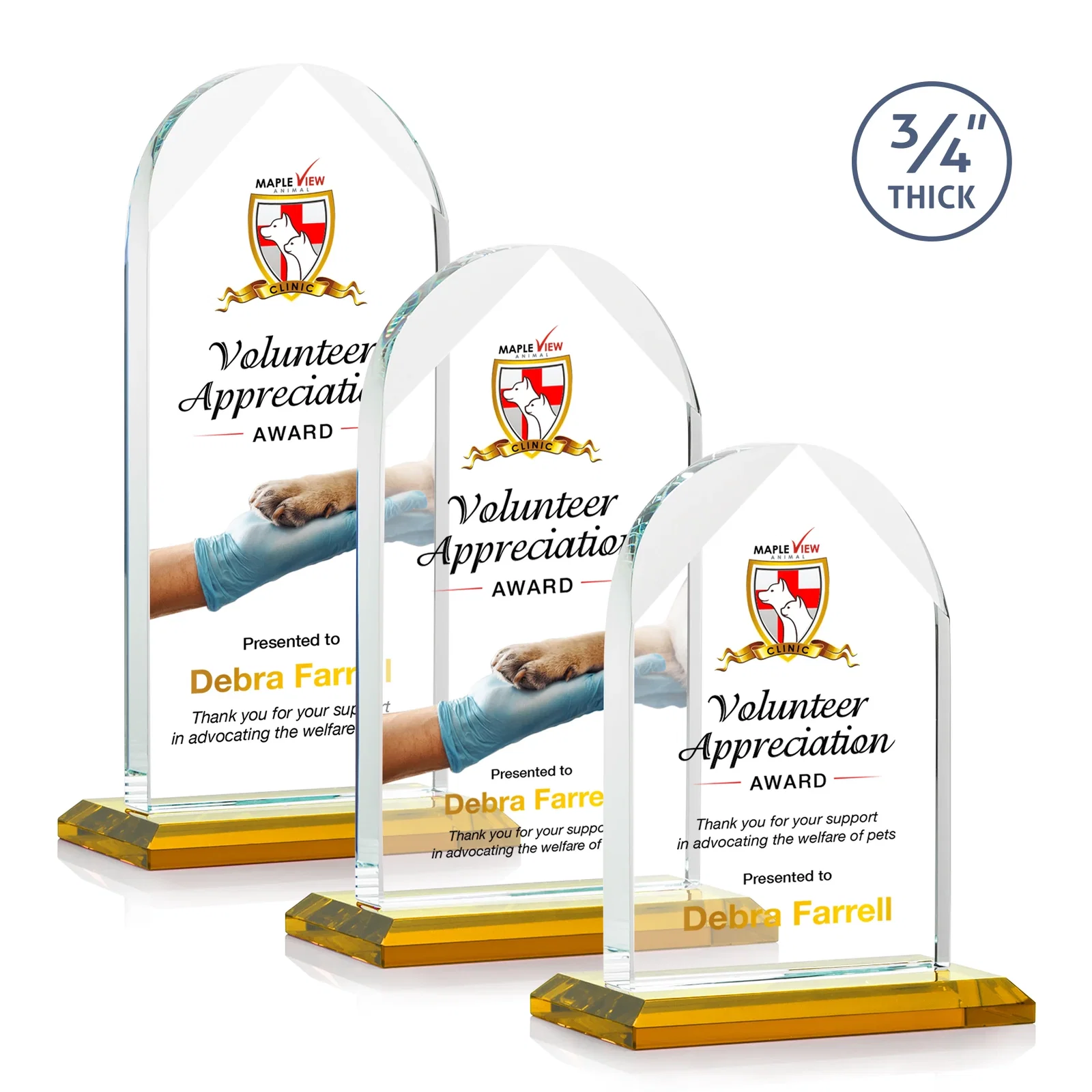 Branded Starfire Crystal Arch Award on Mitered Base, awards for employee recognition