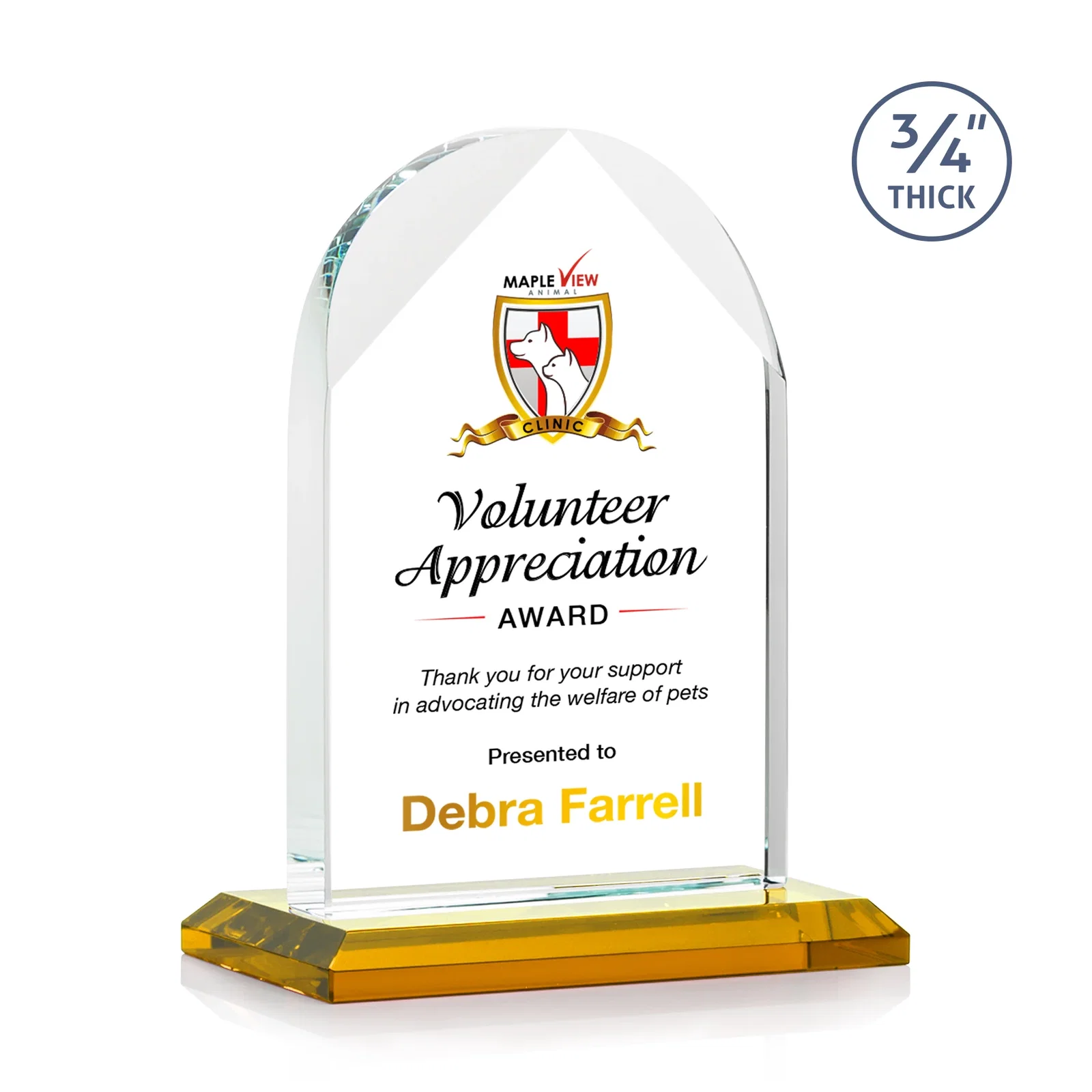 Branded Starfire Crystal Arch Award on Mitered Base, awards for corporate award ceremonies