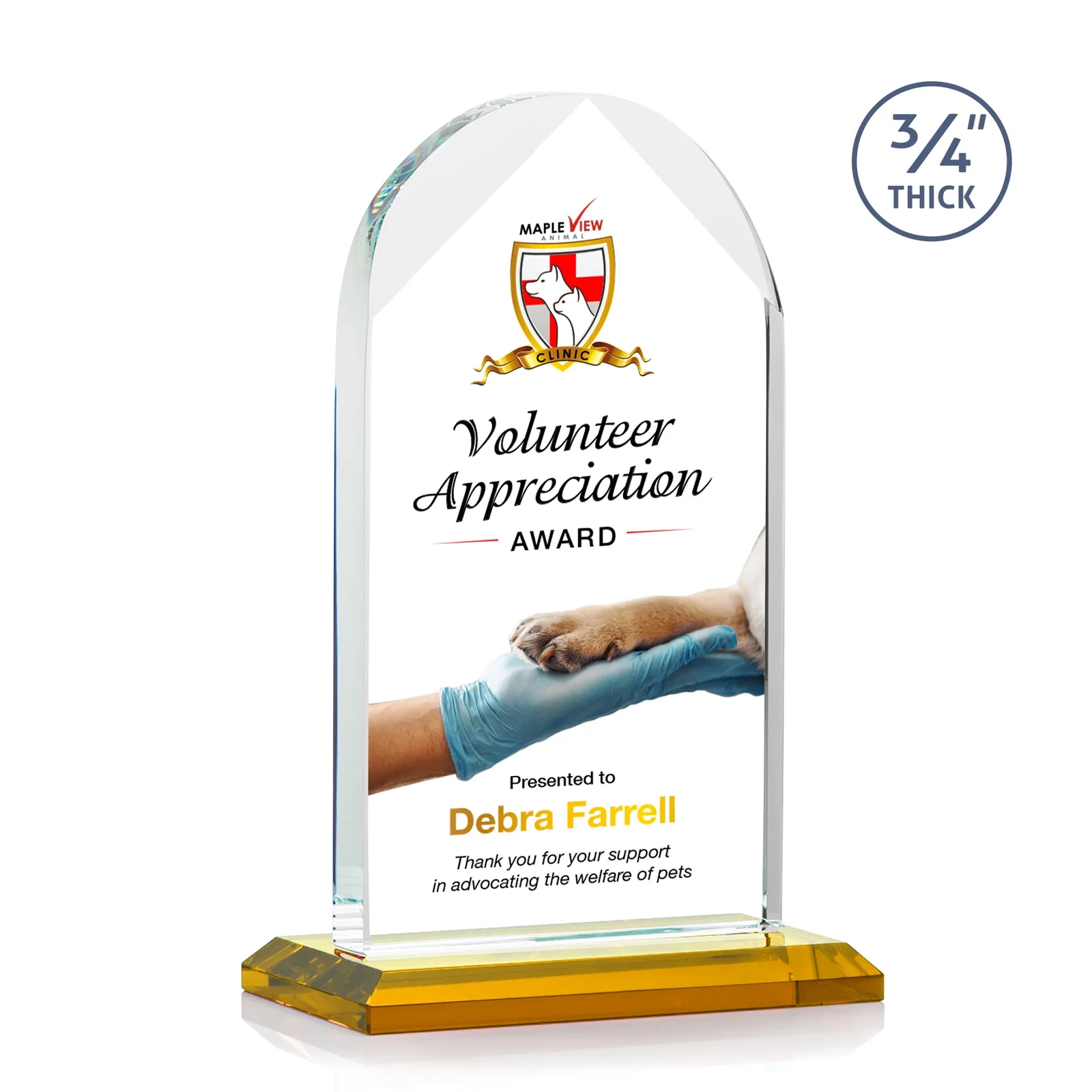 Branded Starfire Crystal Arch Award on Mitered Base, awards for service anniversary gifts