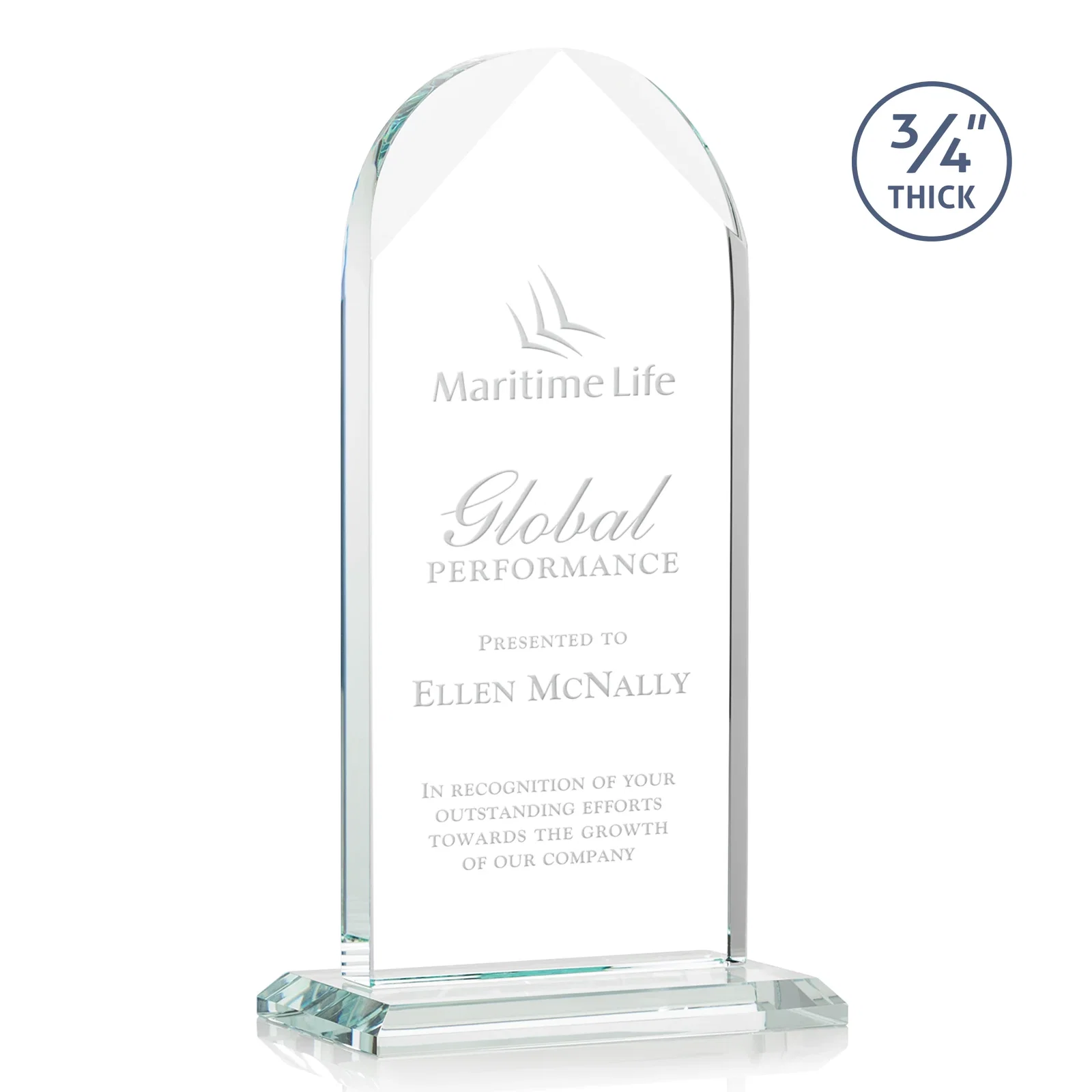 Custom Starfire Crystal Arch Award on Mitered Base, awards for sales achievement awards