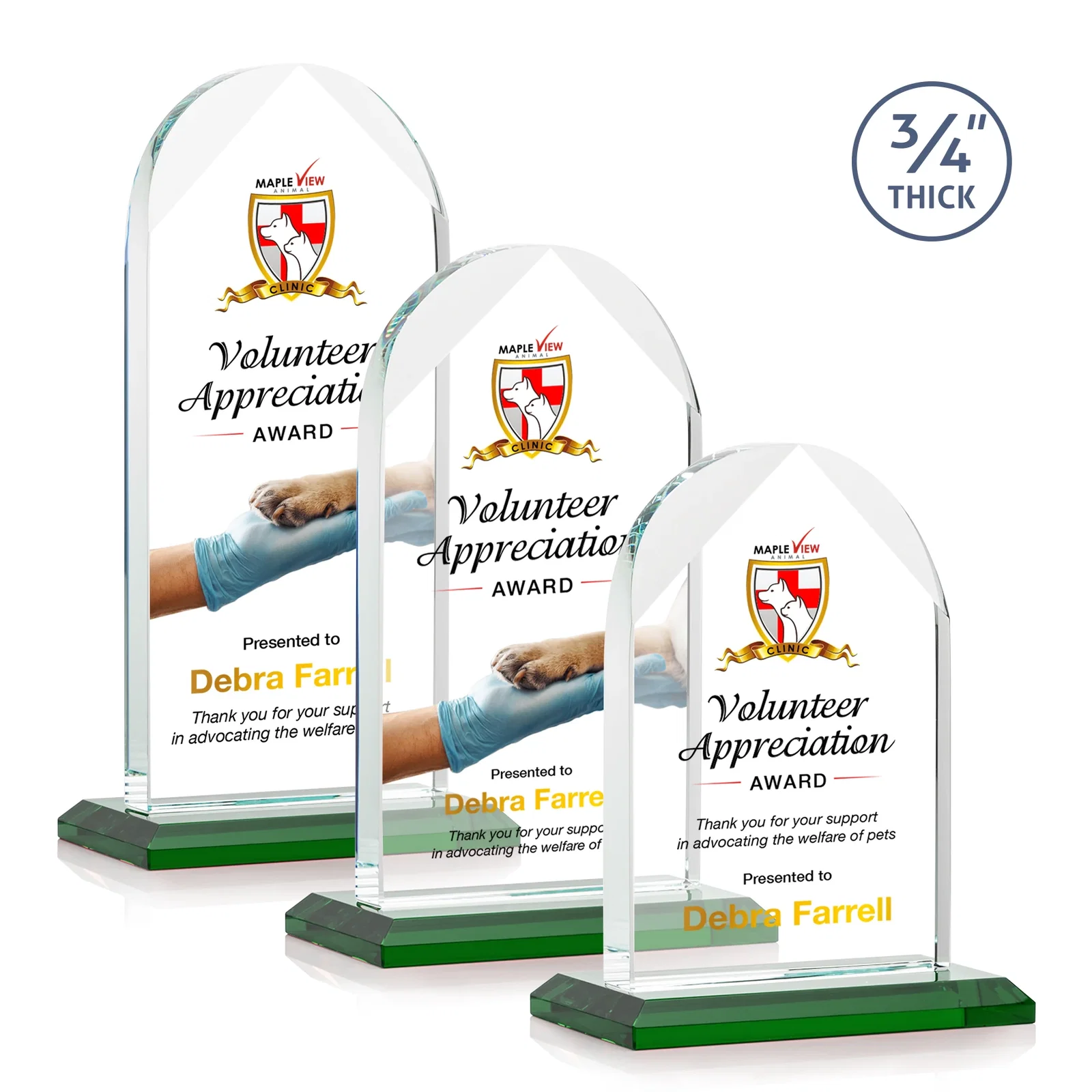 Branded Starfire Crystal Arch Award on Mitered Base, awards for retirement presentations