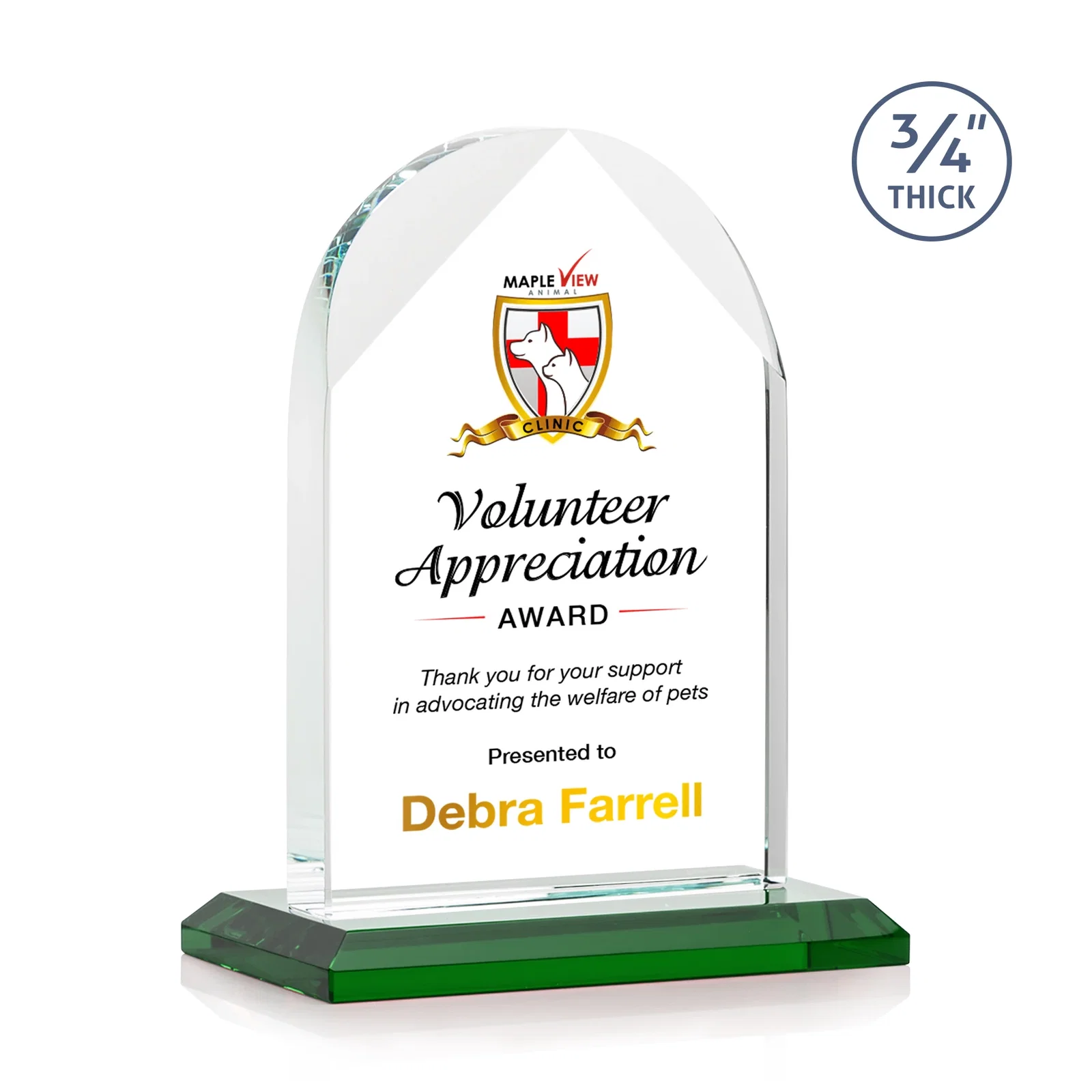 Branded Starfire Crystal Arch Award on Mitered Base, awards for team milestone celebrations