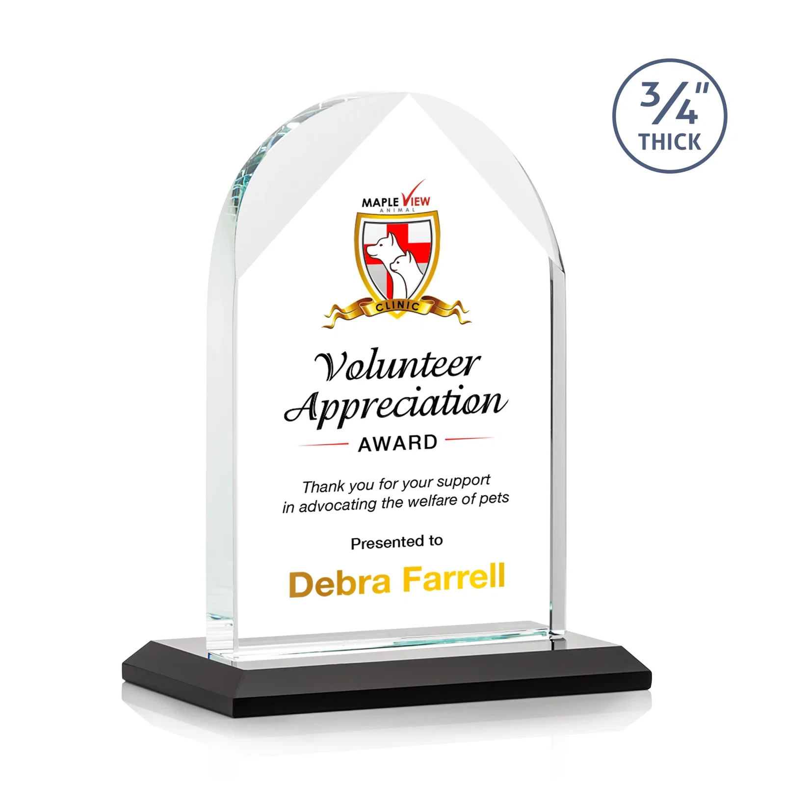 Branded Starfire Crystal Arch Award on Mitered Base, awards for volunteer appreciation