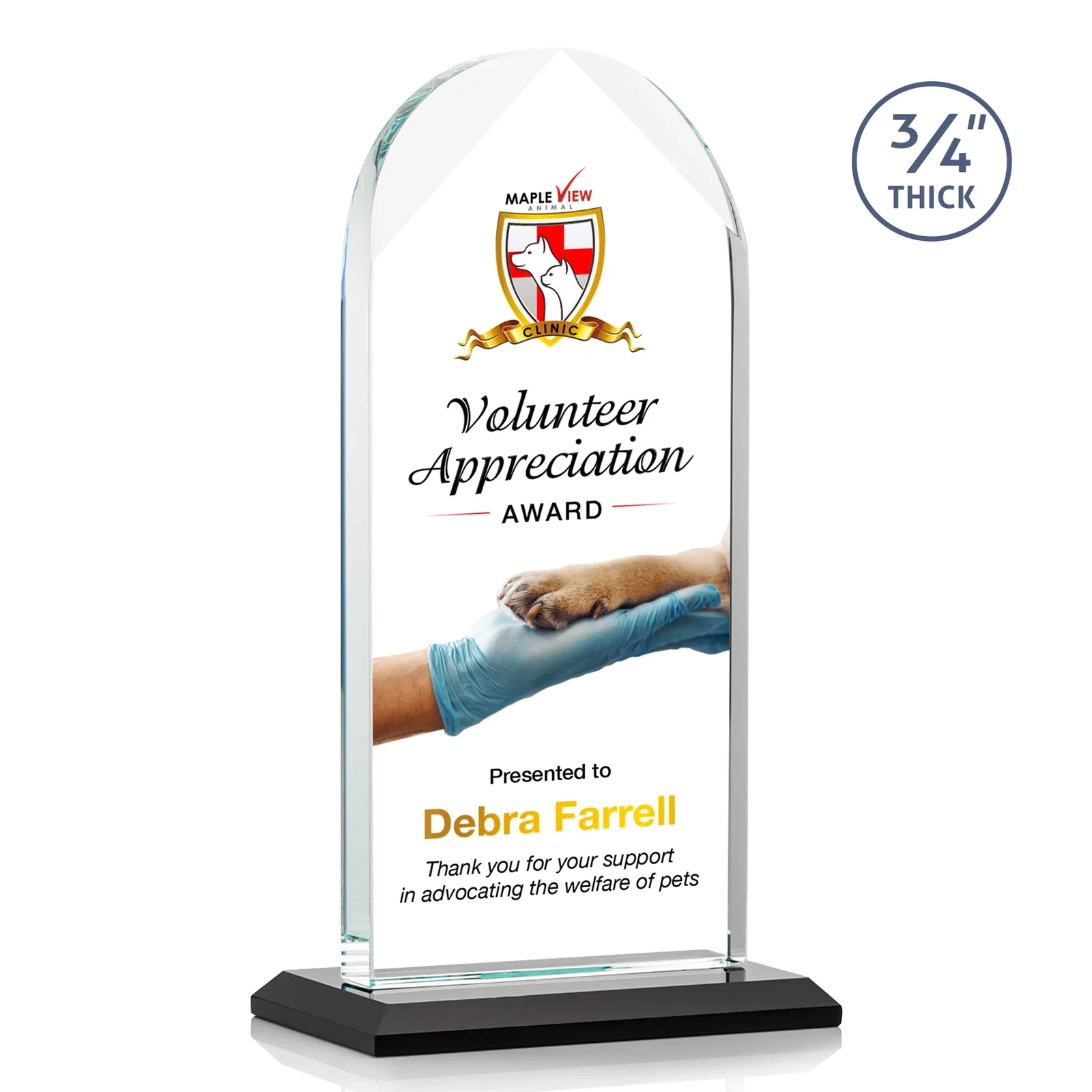 Branded Starfire Crystal Arch Award on Mitered Base, awards for company anniversary events