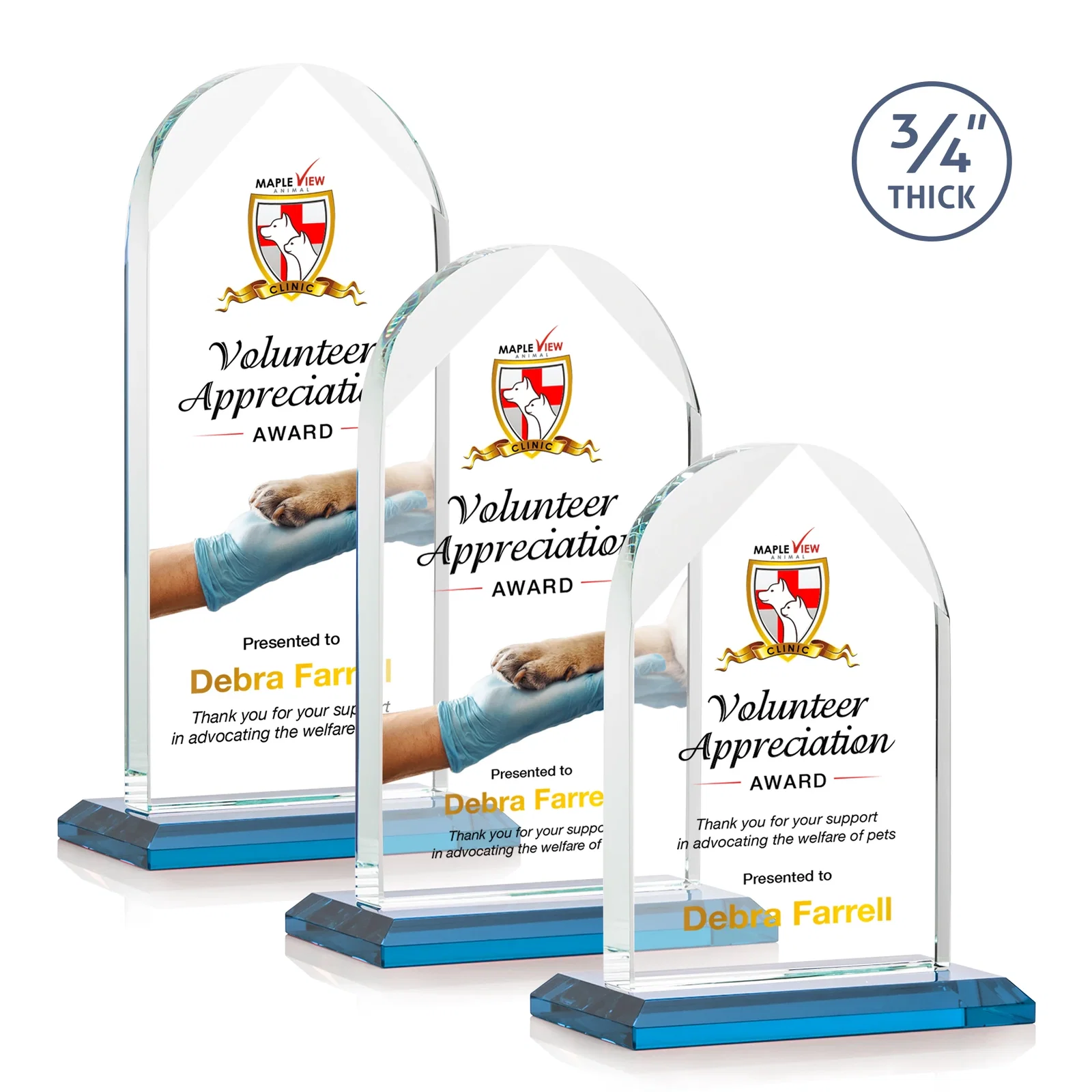 Custom printed Starfire Crystal Arch Award on Mitered Base, awards for safety achievement programs