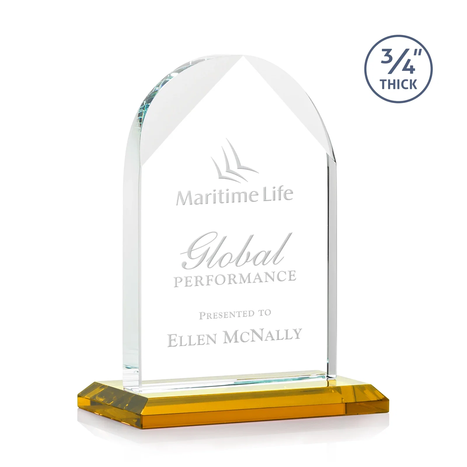 Custom Starfire Crystal Arch Award on Mitered Base, awards for team milestone celebrations