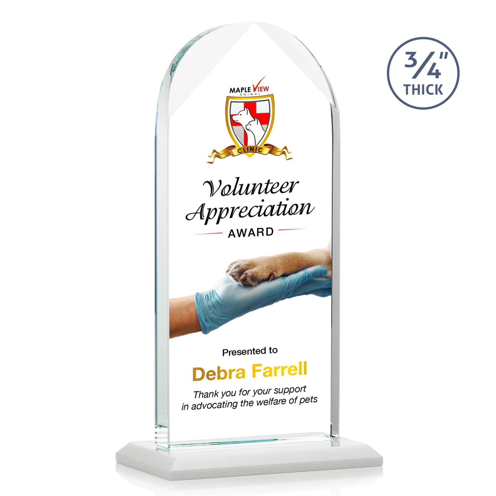 Customized Starfire Crystal Arch Award on Mitered Base, awards for sales achievement awards
