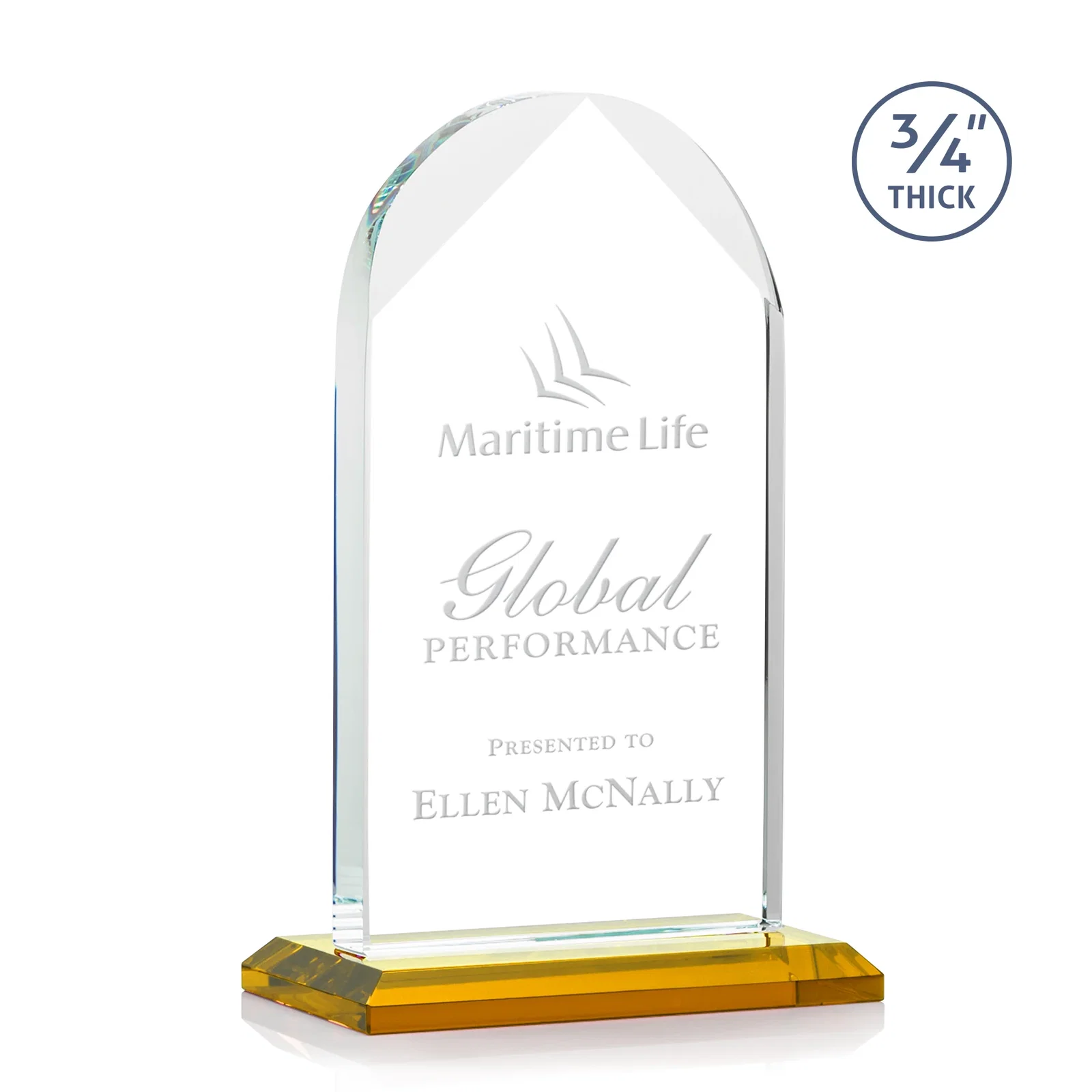Custom Starfire Crystal Arch Award on Mitered Base, awards for donor appreciation