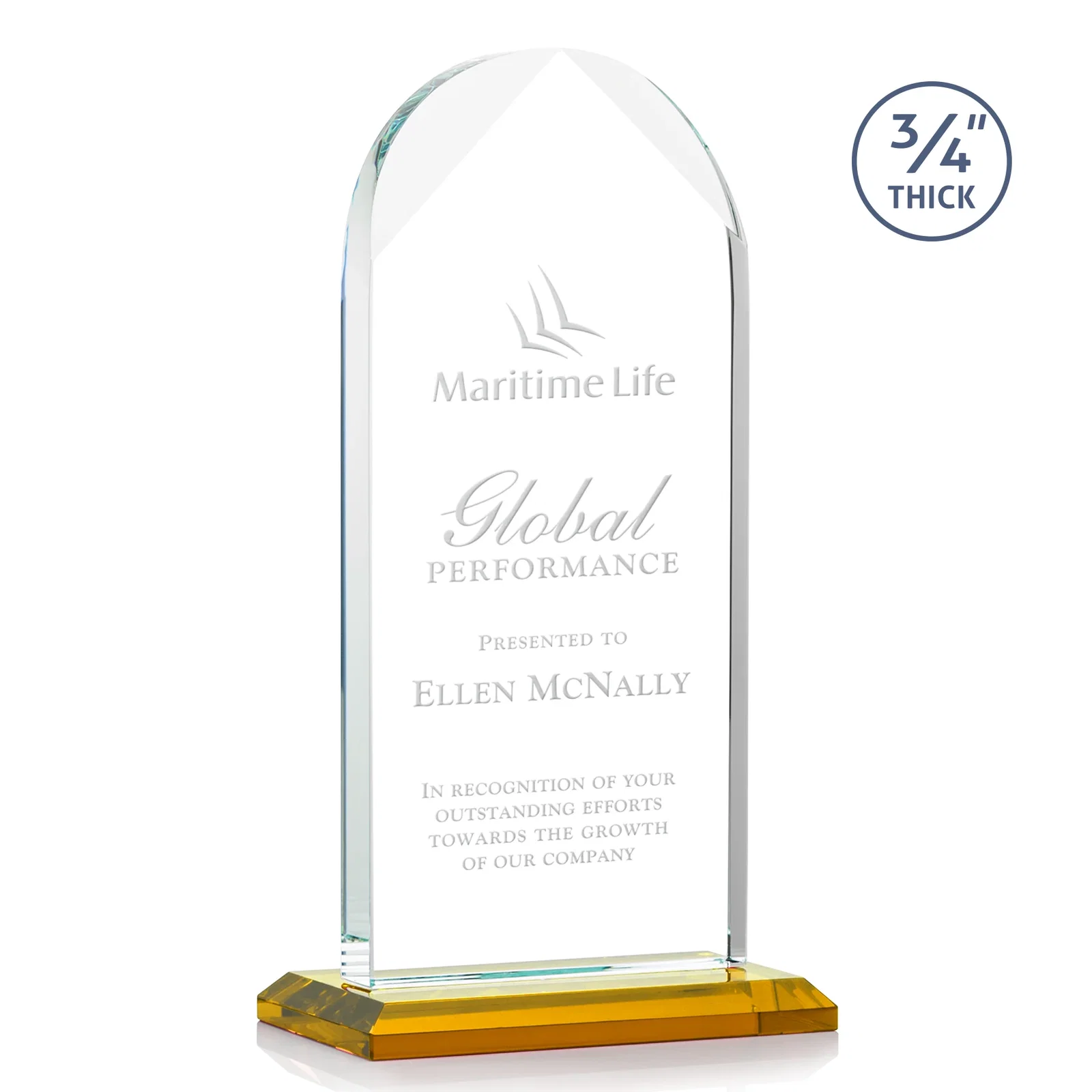 Custom Starfire Crystal Arch Award on Mitered Base, awards for graduation ceremonies
