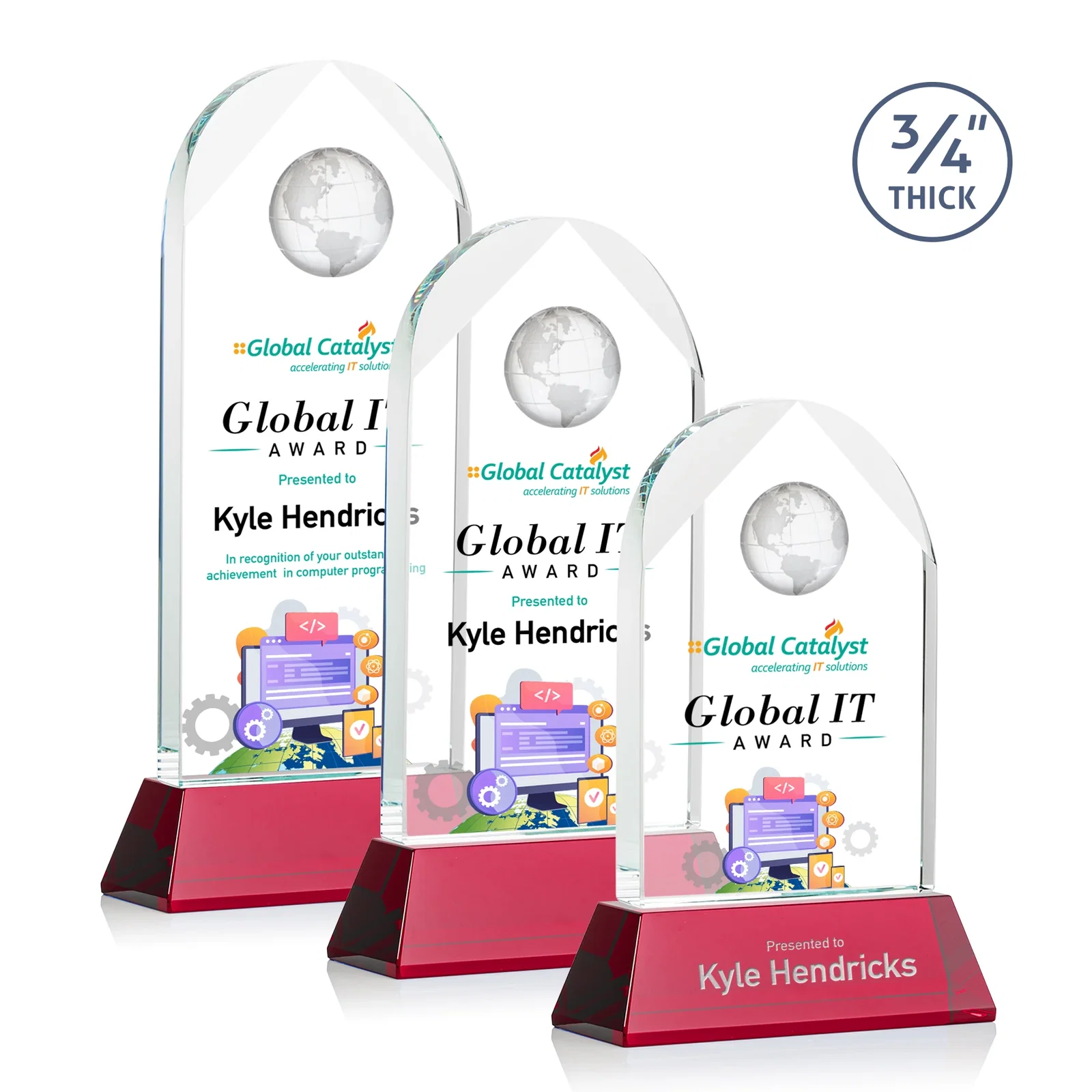Personalized Starfire Crystal Arch Award Topped With an Optical Crystal Globe for safety achievement programs