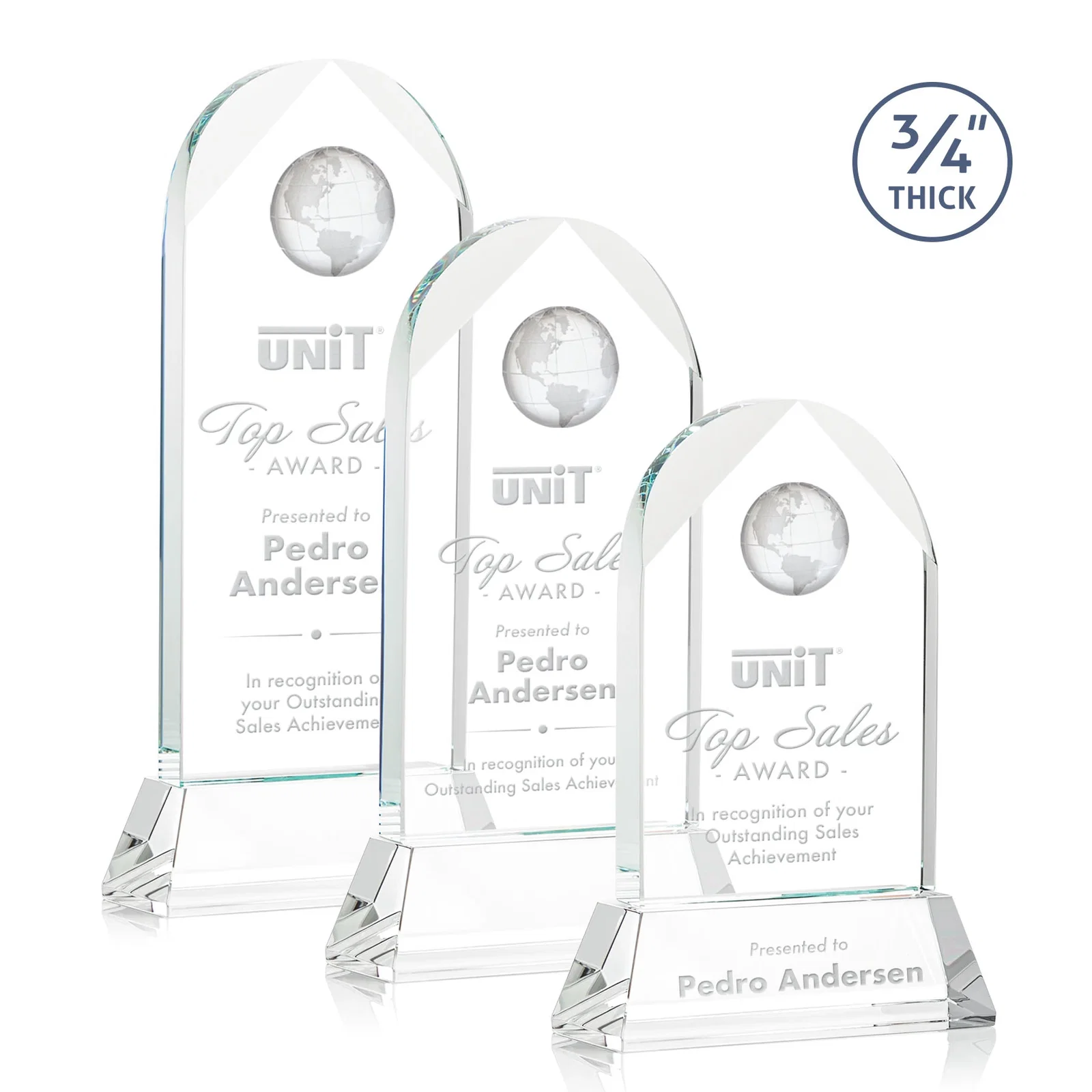 Promotional Starfire Crystal Arch Award Topped With an Optical Crystal Globe for safety achievement programs