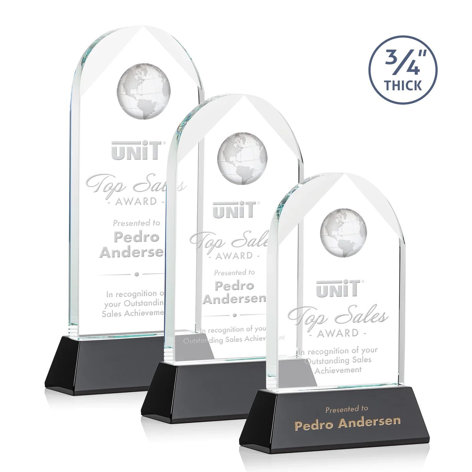 Branded Starfire Crystal Arch Award Topped With an Optical Crystal Globe for safety achievement programs