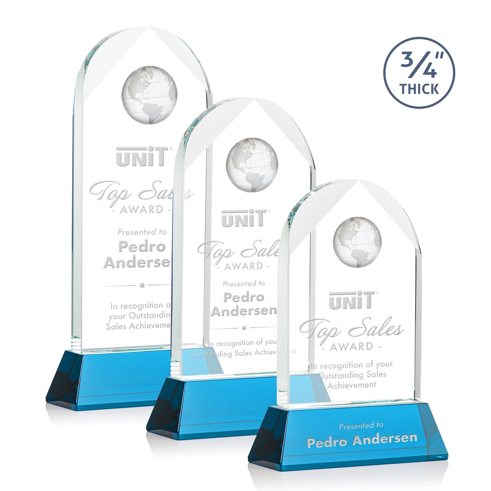 Custom printed Starfire Crystal Arch Award Topped With an Optical Crystal Globe for safety achievement programs