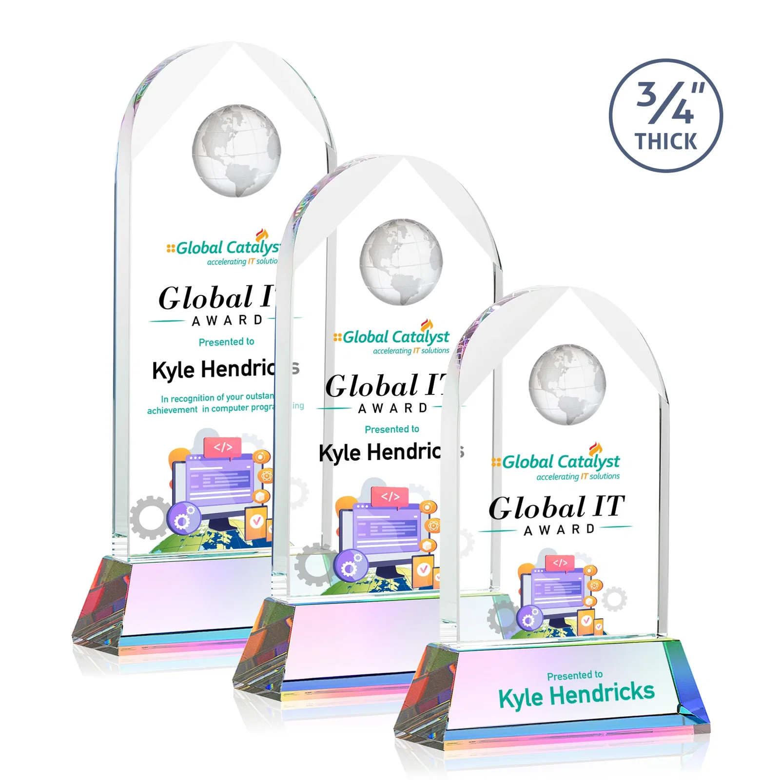 Customized Starfire Crystal Arch Award Topped With an Optical Crystal Globe for safety achievement programs