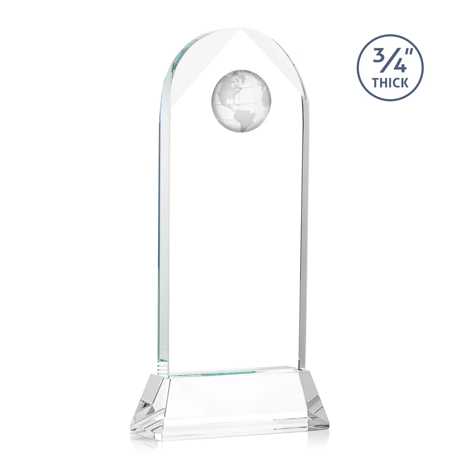 Custom engraved Starfire Crystal Arch Award Topped With an Optical Crystal Globe for employee recognition