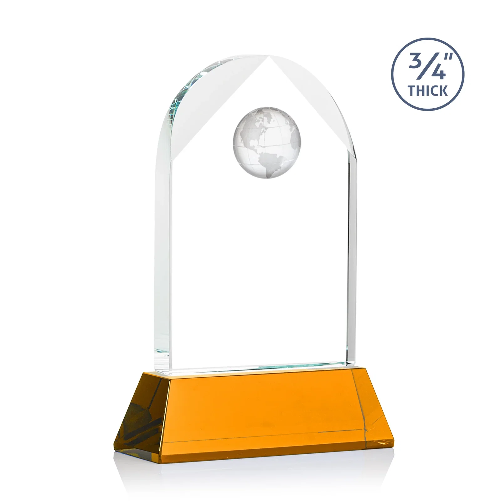 Custom engraved Starfire Crystal Arch Award Topped With an Optical Crystal Globe for retirement presentations