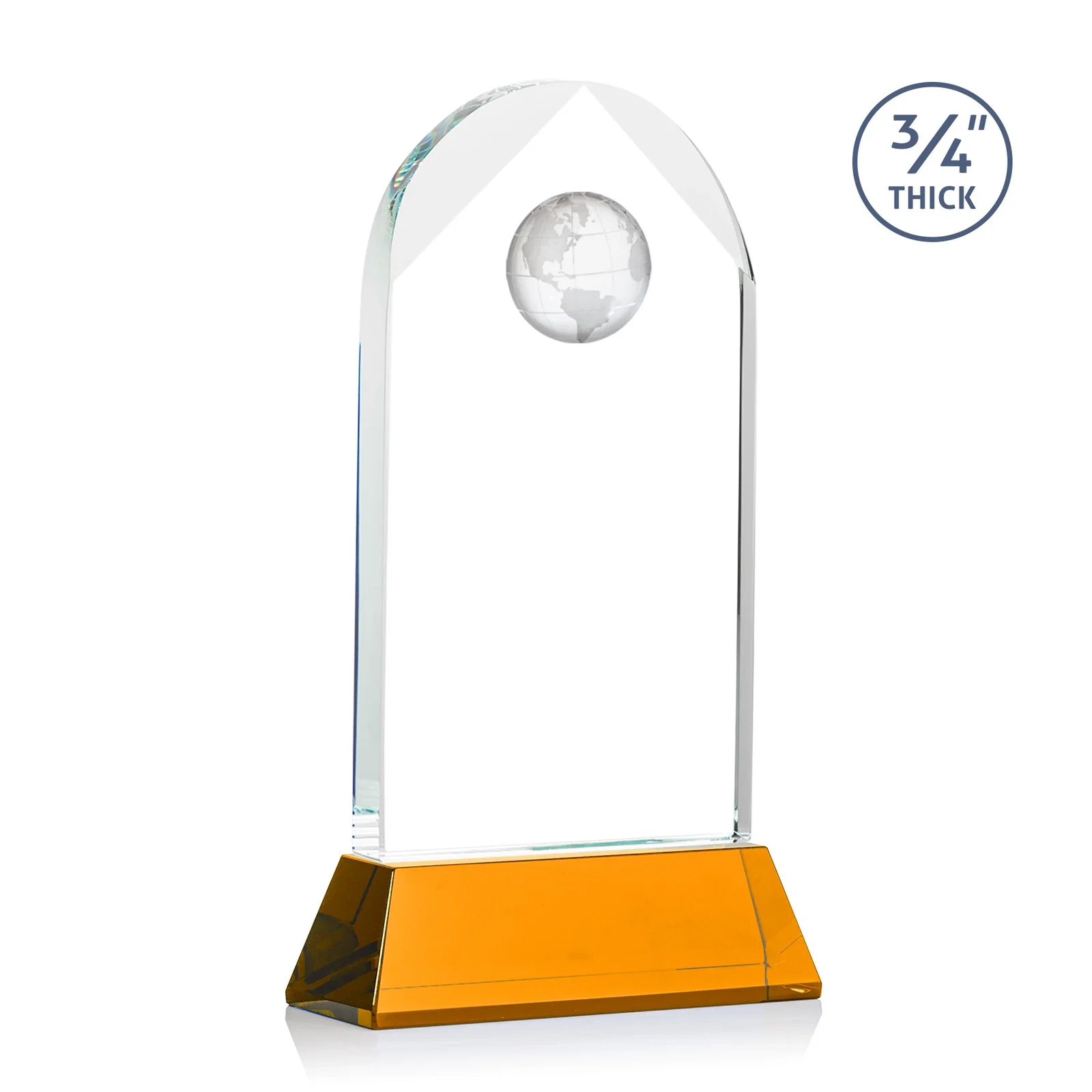 Custom engraved Starfire Crystal Arch Award Topped With an Optical Crystal Globe for team milestone celebrations