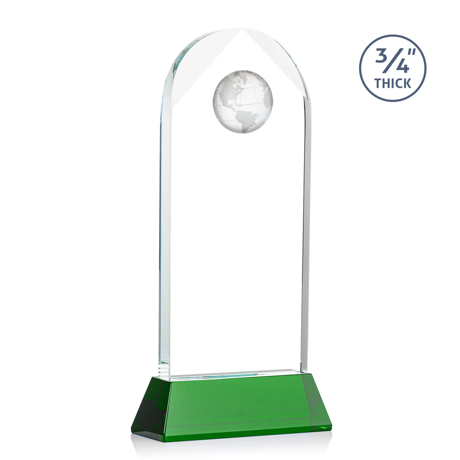 Custom engraved Starfire Crystal Arch Award Topped With an Optical Crystal Globe for donor appreciation