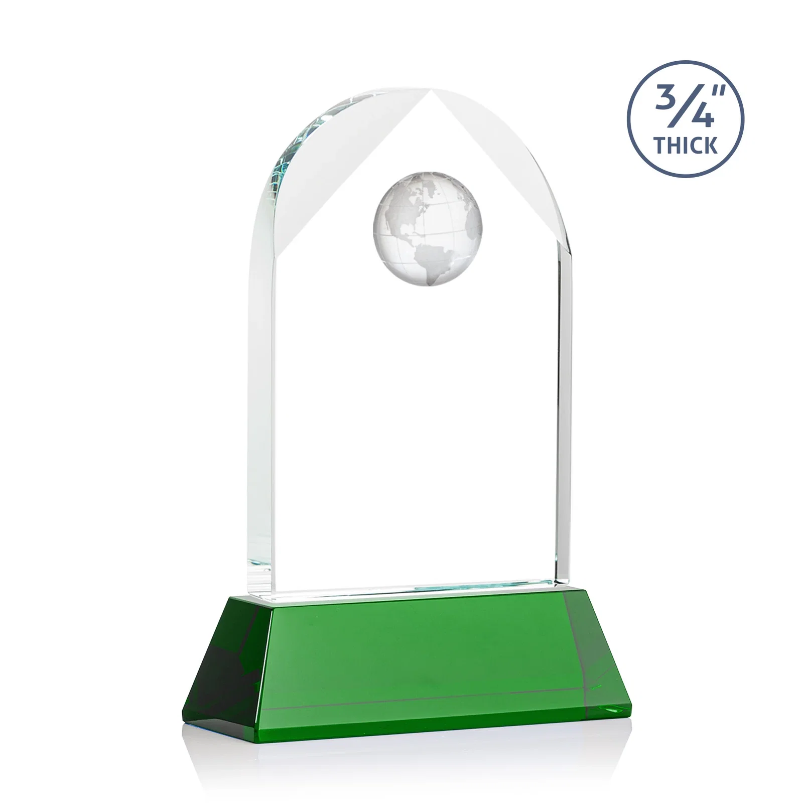 Custom engraved Starfire Crystal Arch Award Topped With an Optical Crystal Globe for graduation ceremonies