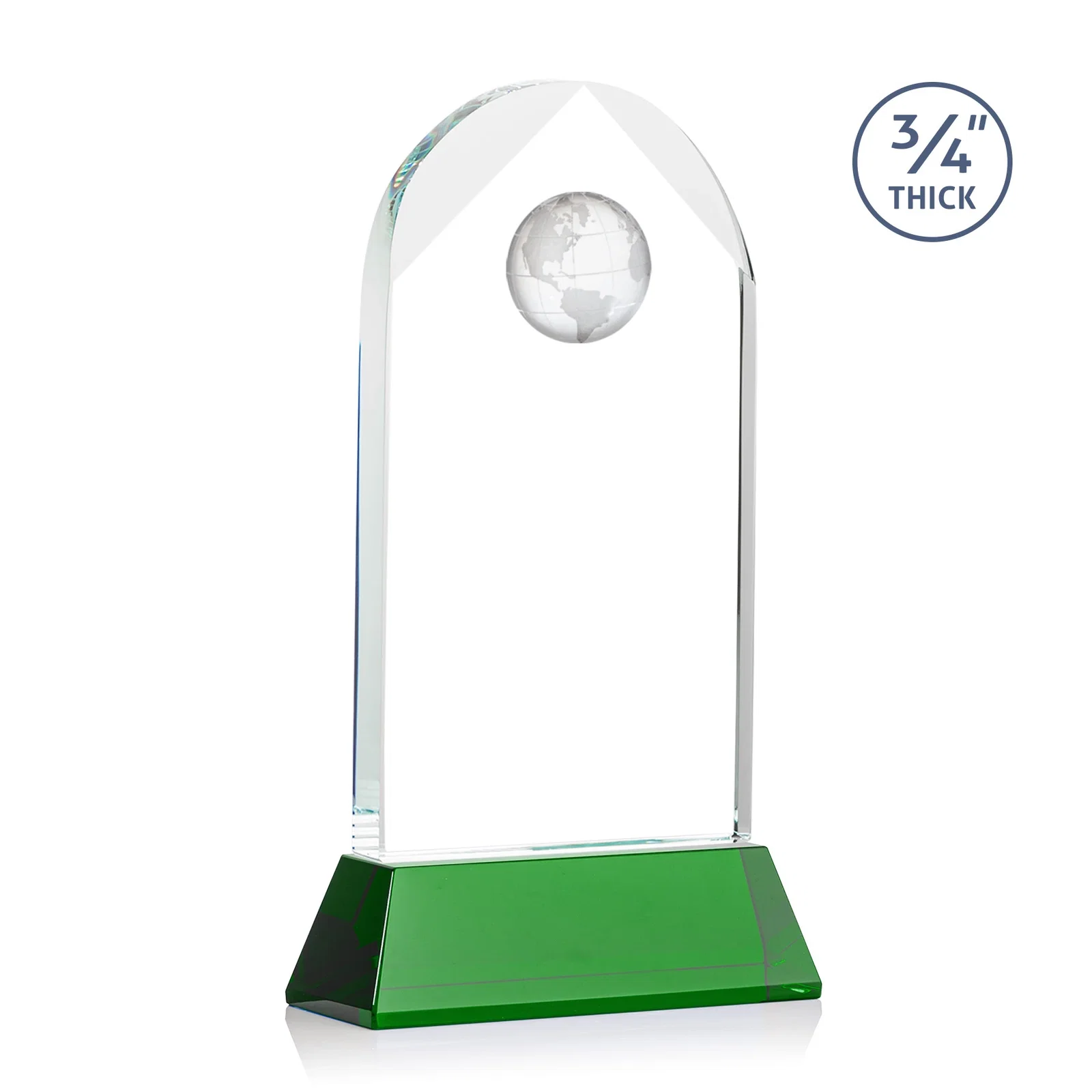 Custom engraved Starfire Crystal Arch Award Topped With an Optical Crystal Globe for safety achievement programs