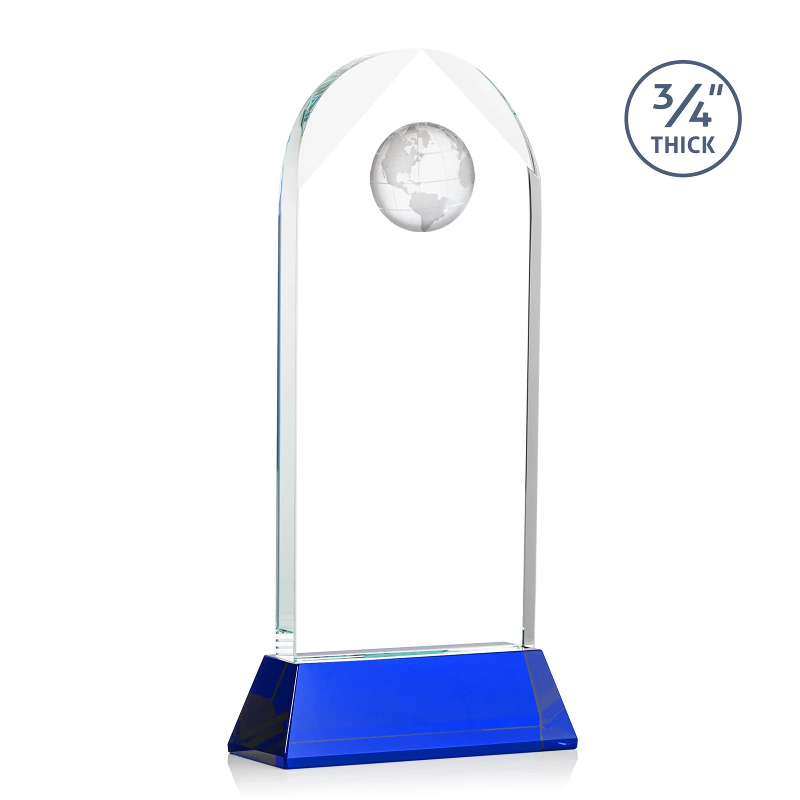 Custom Starfire Crystal Arch Award Topped With an Optical Crystal Globe, with your logo for employee recognition