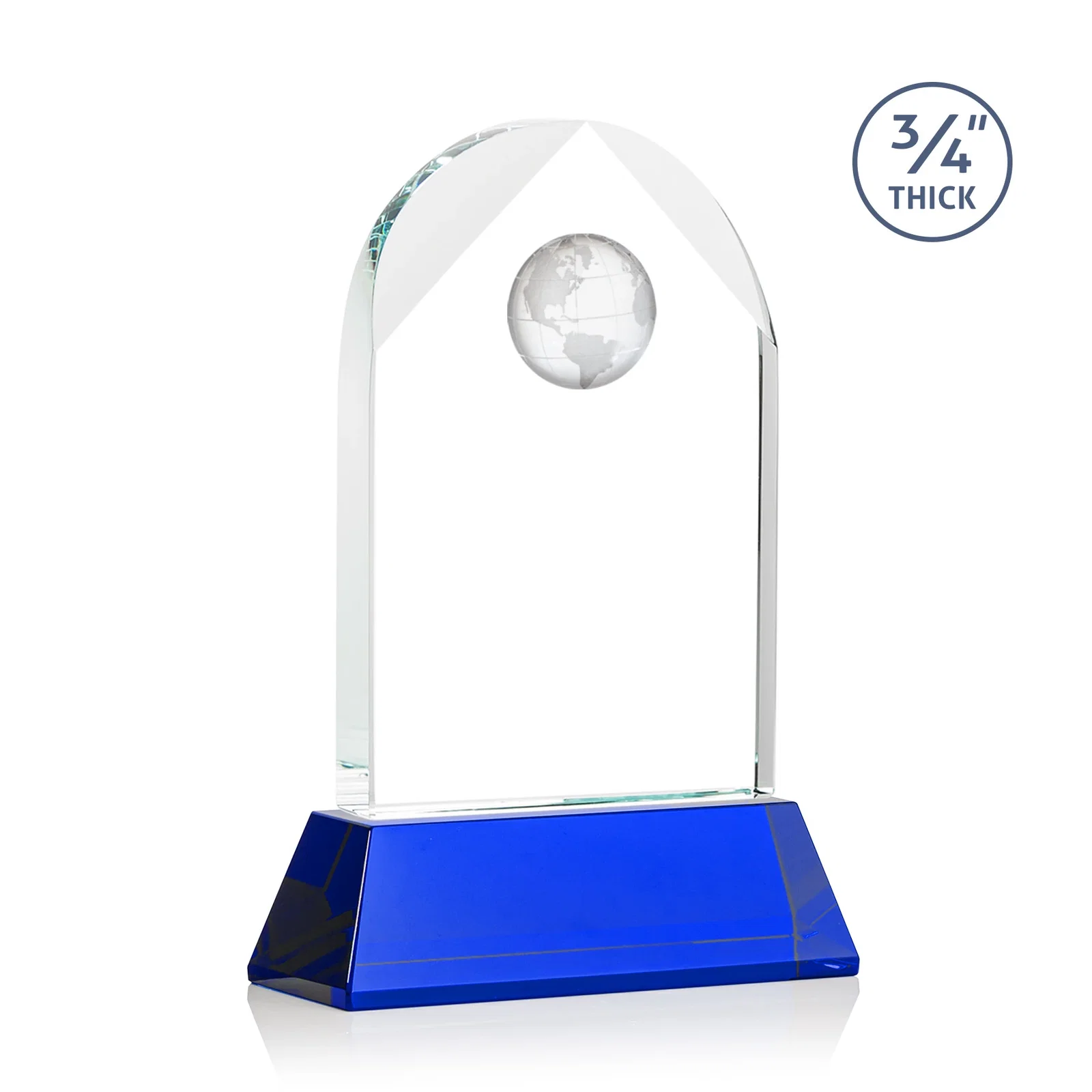 Custom Starfire Crystal Arch Award Topped With an Optical Crystal Globe, with your logo for corporate award ceremonies