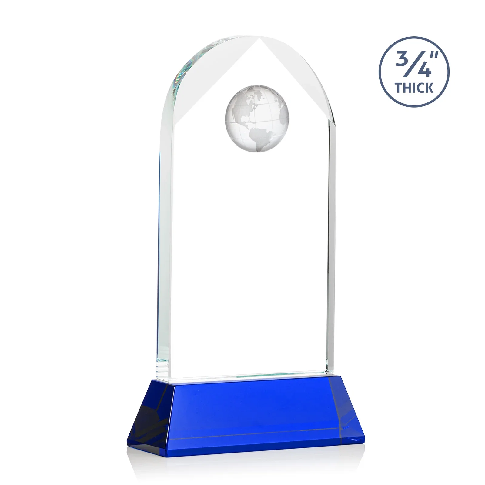 Custom Starfire Crystal Arch Award Topped With an Optical Crystal Globe, with your logo for service anniversary gifts