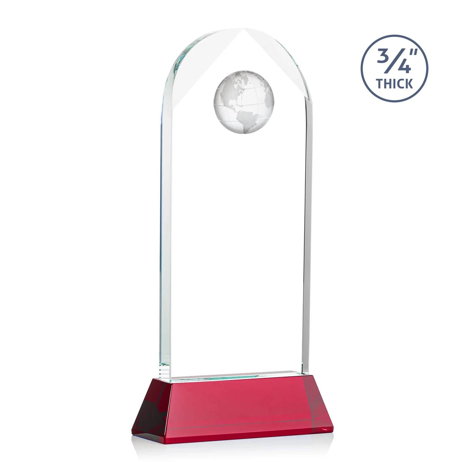 Custom Starfire Crystal Arch Award Topped With an Optical Crystal Globe, with your logo for sales achievement awards