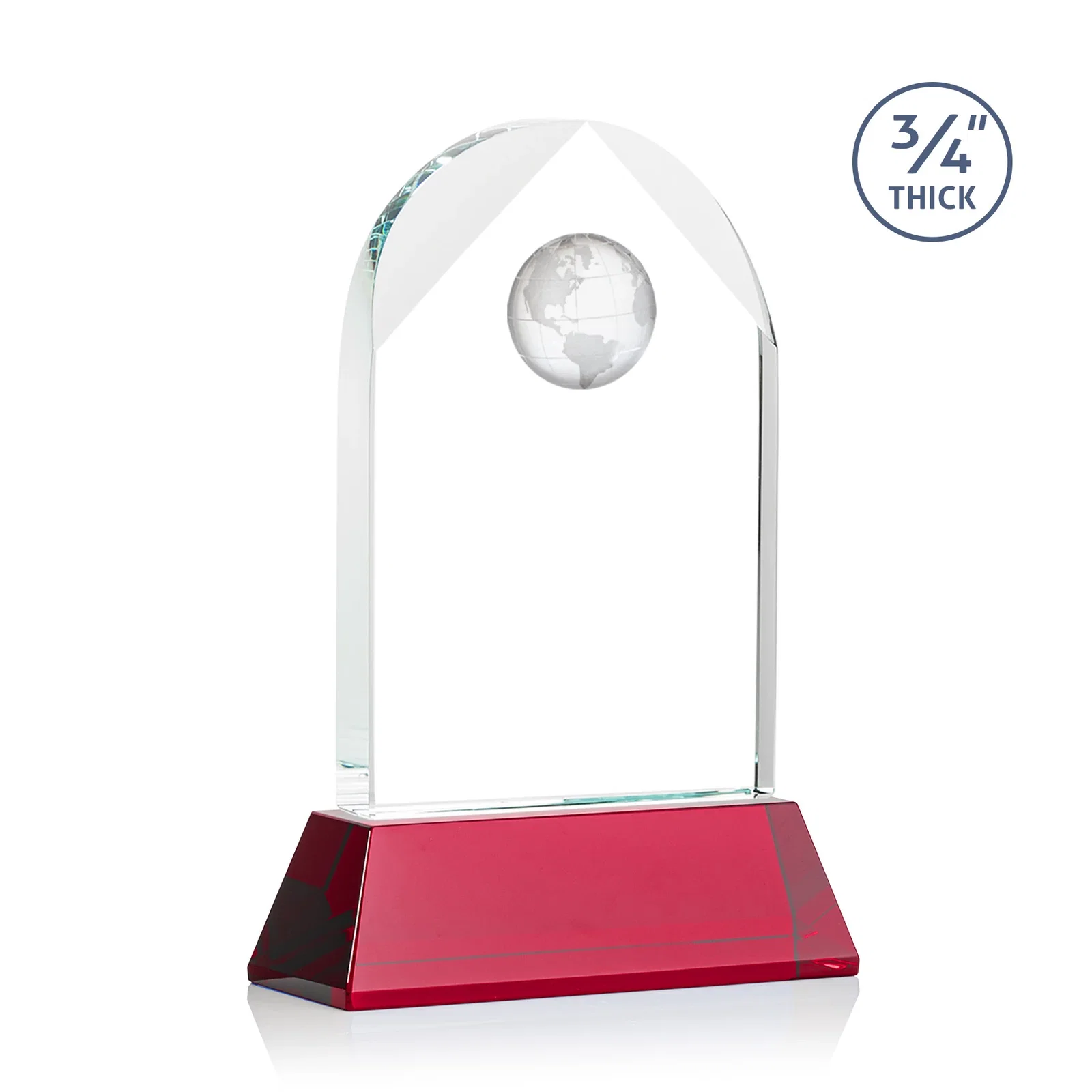 Custom Starfire Crystal Arch Award Topped With an Optical Crystal Globe, with your logo for retirement presentations