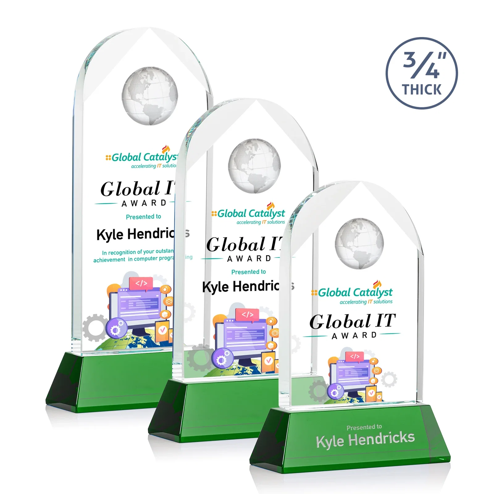 Custom Starfire Crystal Arch Award Topped With an Optical Crystal Globe for safety achievement programs
