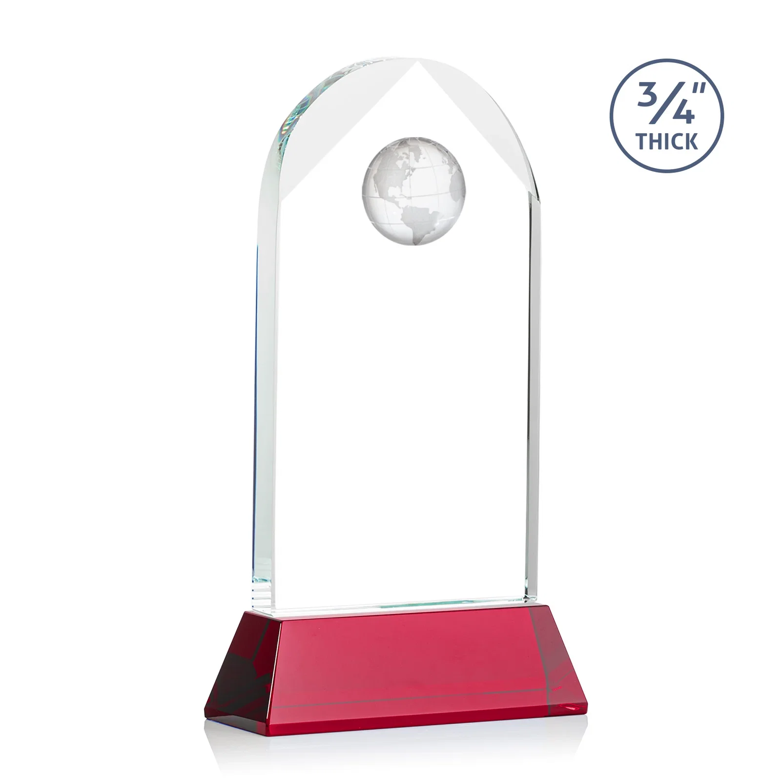 Custom Starfire Crystal Arch Award Topped With an Optical Crystal Globe, with your logo for team milestone celebrations