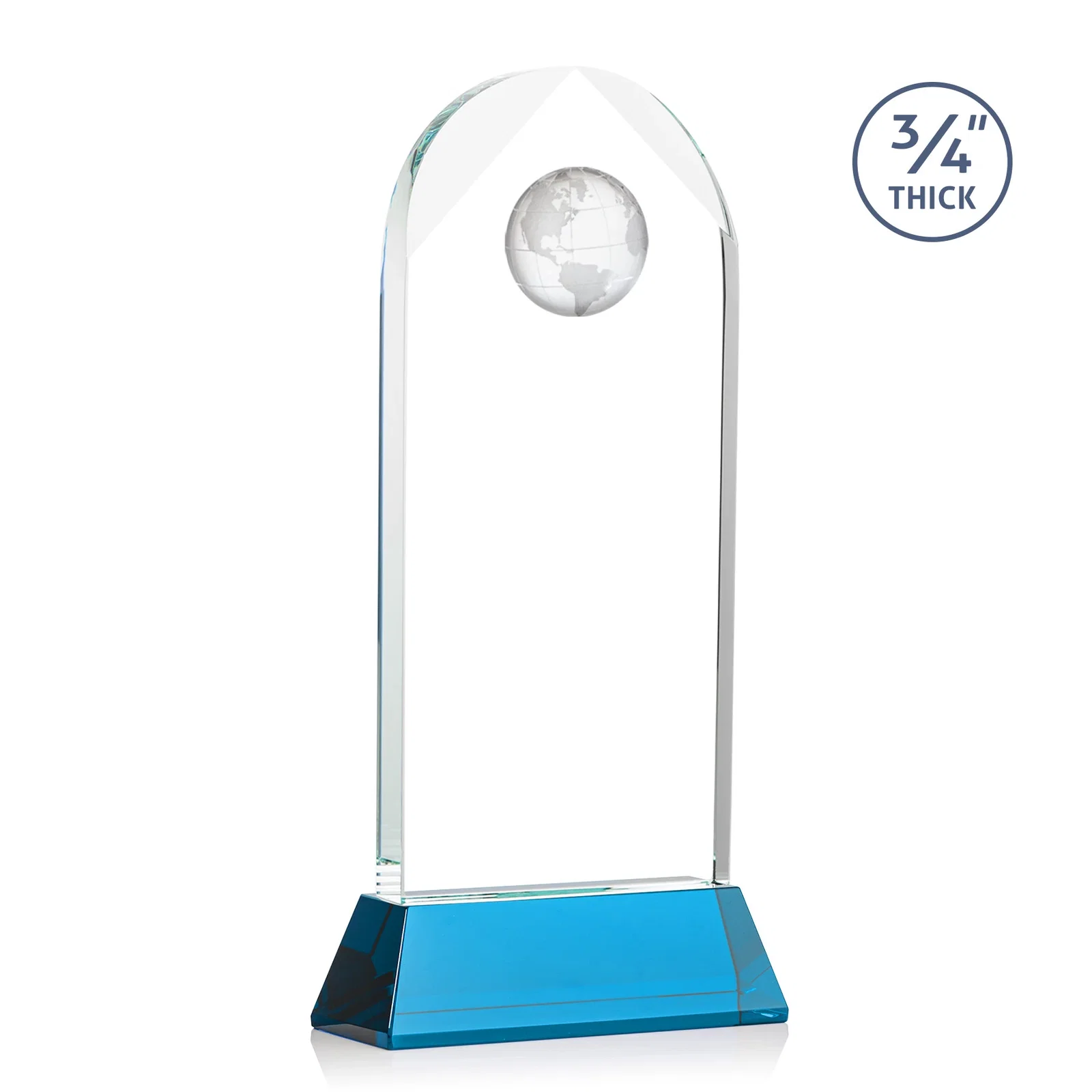 Custom Starfire Crystal Arch Award Topped With an Optical Crystal Globe, with your logo for donor appreciation
