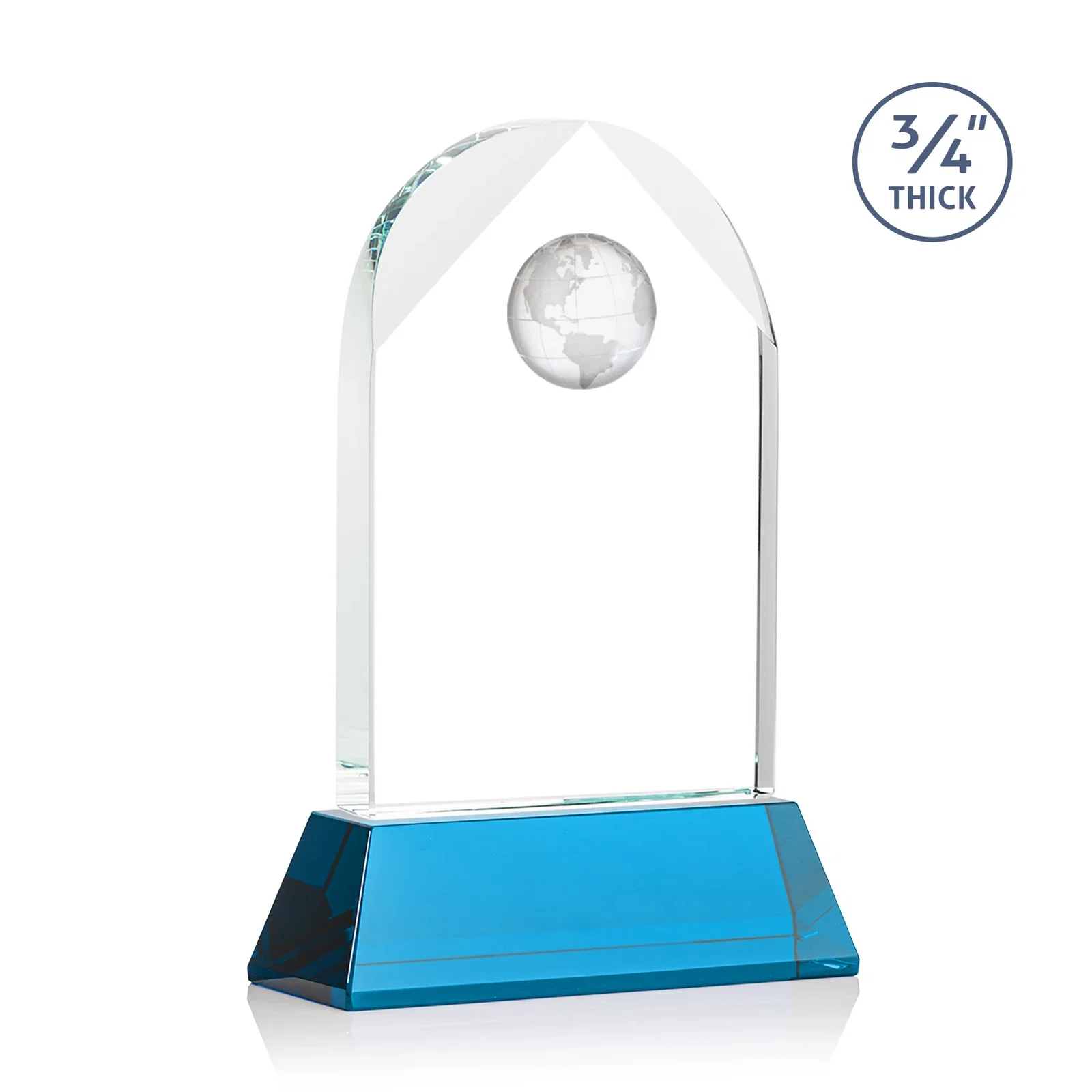 Custom Starfire Crystal Arch Award Topped With an Optical Crystal Globe, with your logo for graduation ceremonies