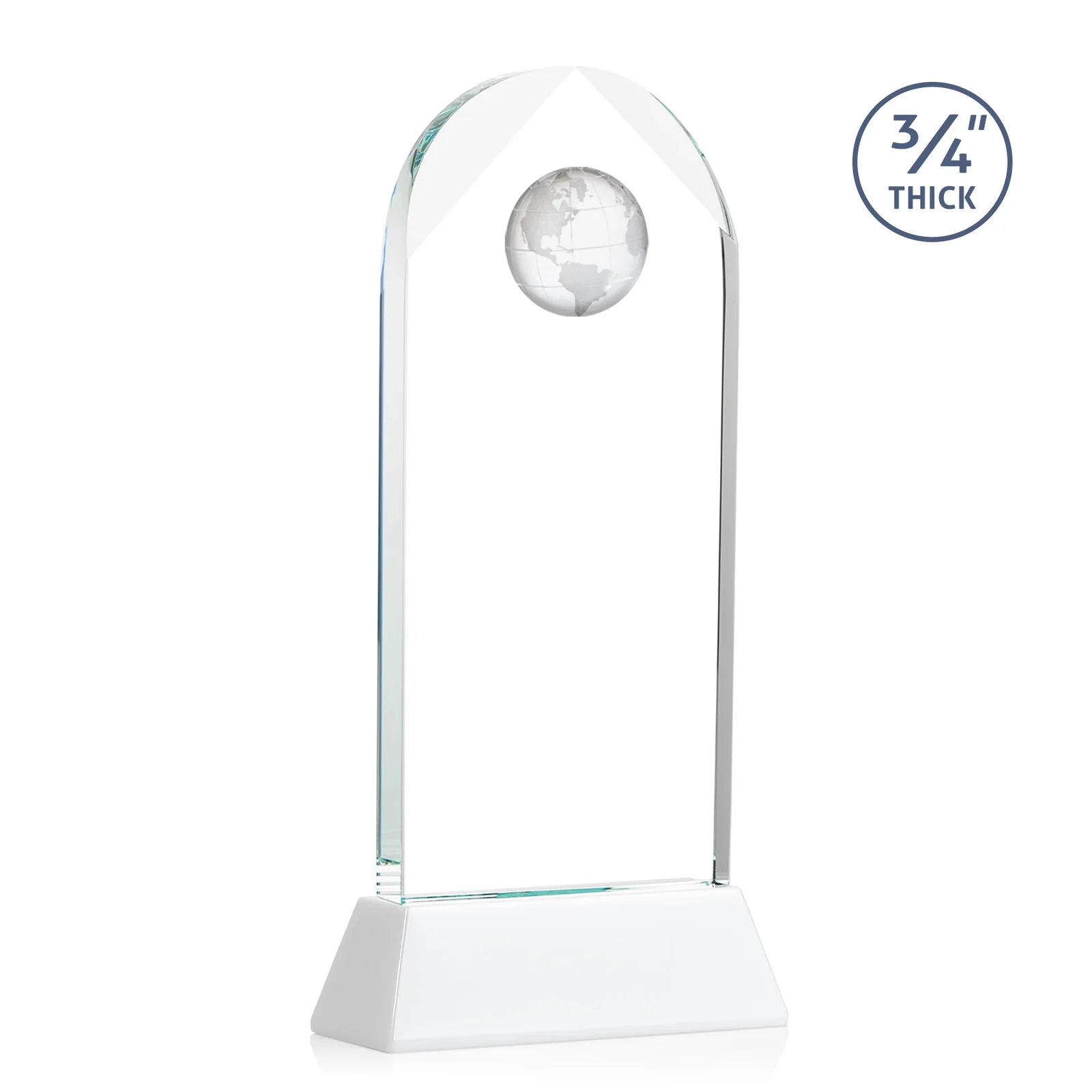 Custom Starfire Crystal Arch Award Topped With an Optical Crystal Globe, with your logo for volunteer appreciation