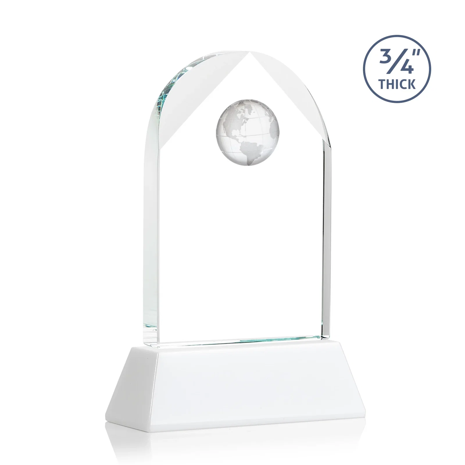 Custom Starfire Crystal Arch Award Topped With an Optical Crystal Globe, with your logo for dealer and partner awards