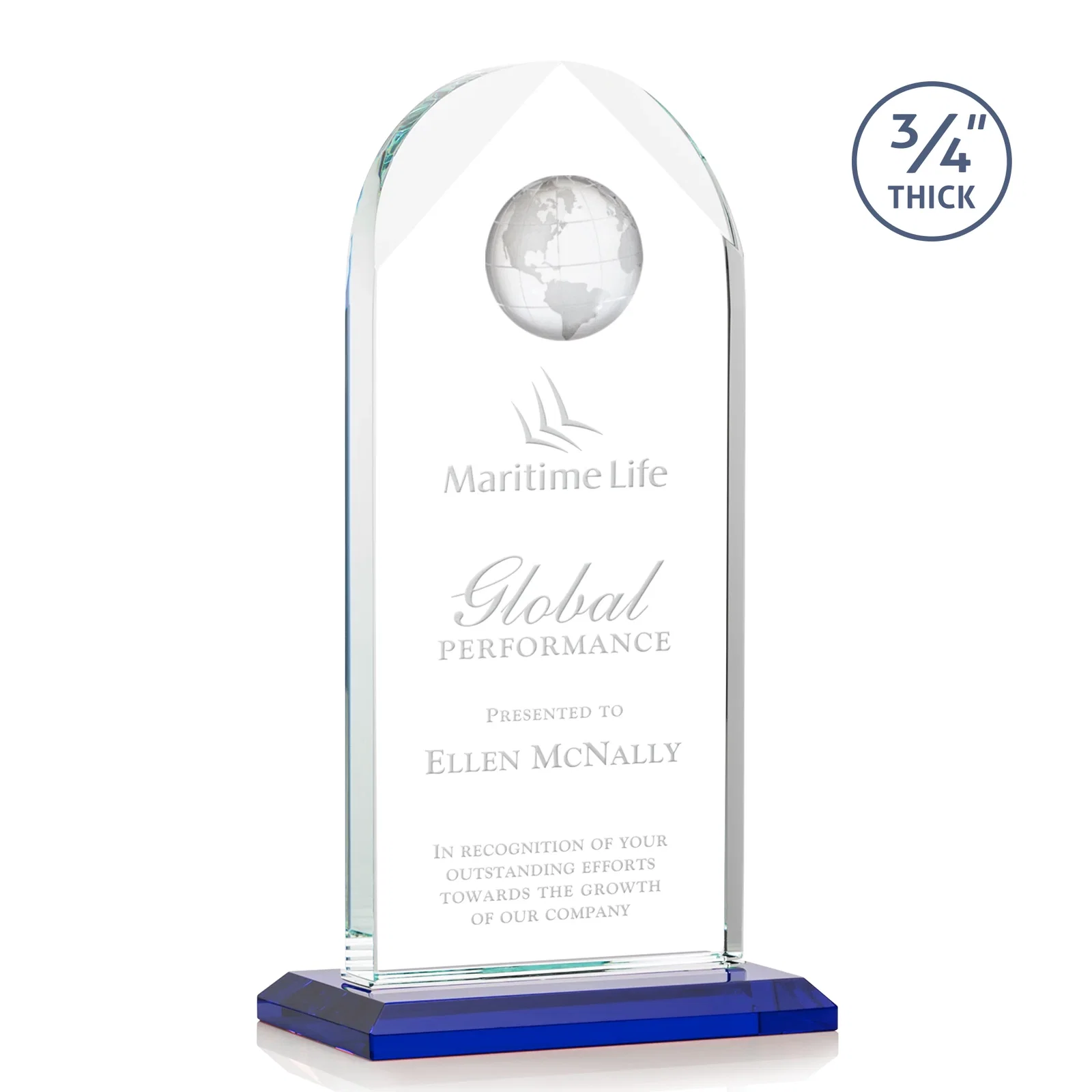Personalized Starfire Crystal Arch Award with Optical Crystal Globe on Top for graduation ceremonies