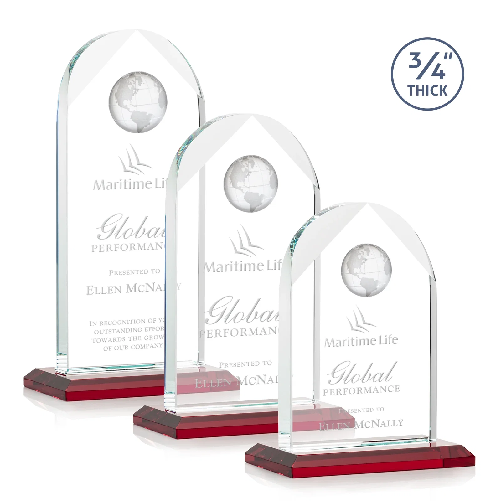 Personalized Starfire Crystal Arch Award with Optical Crystal Globe on Top for safety achievement programs