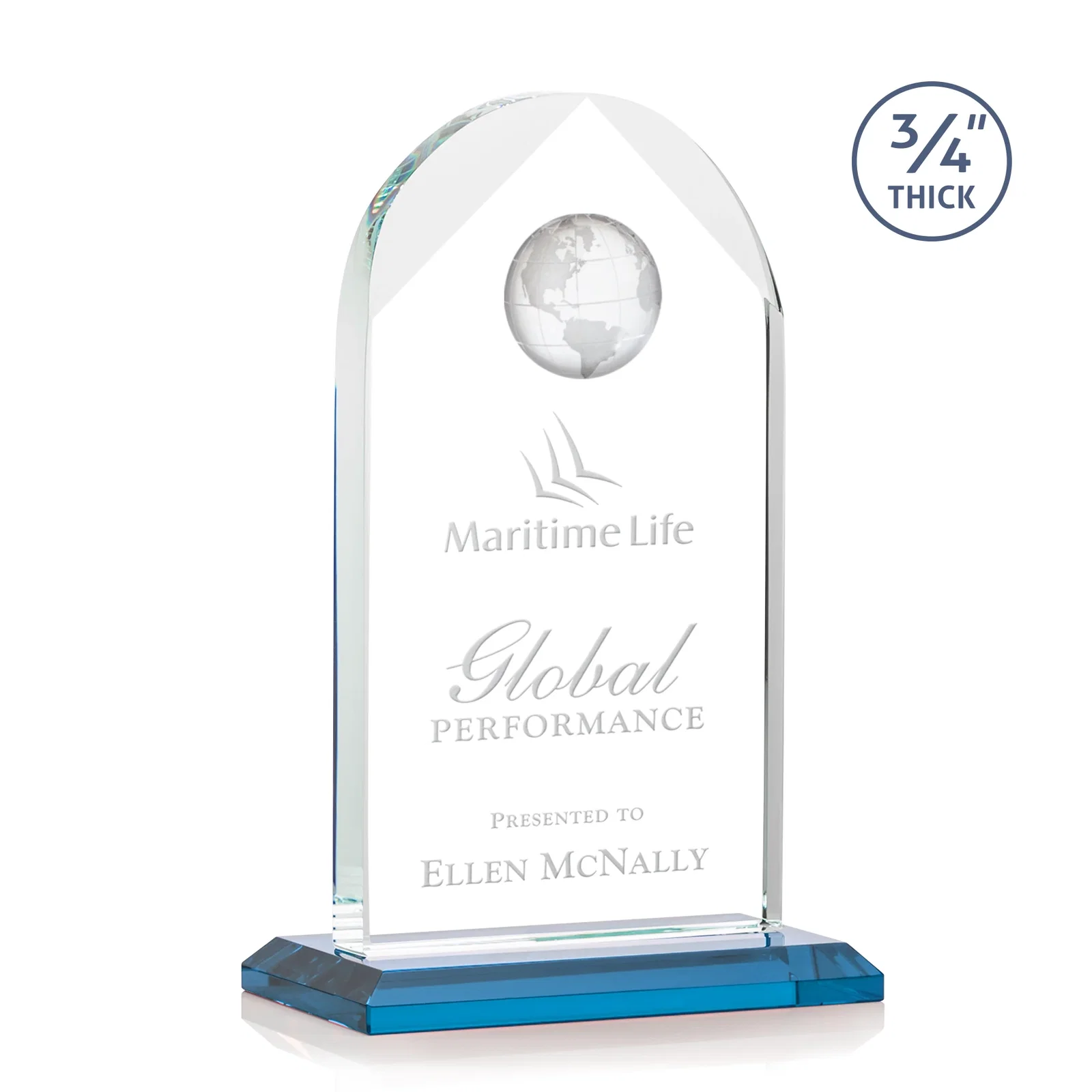 Promotional Starfire Crystal Arch Award with Optical Crystal Globe on Top for service anniversary gifts