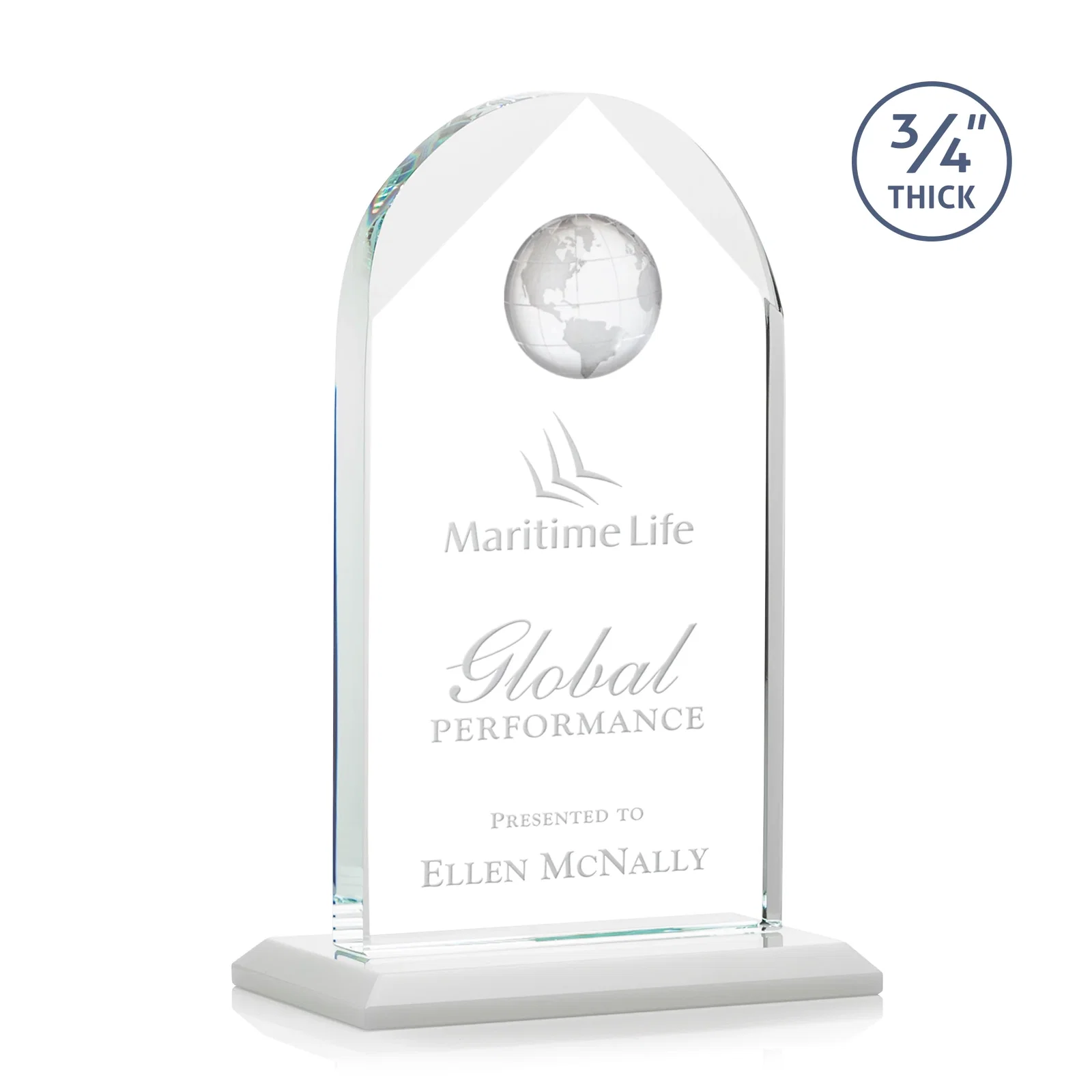 Promotional Starfire Crystal Arch Award with Optical Crystal Globe on Top for donor appreciation