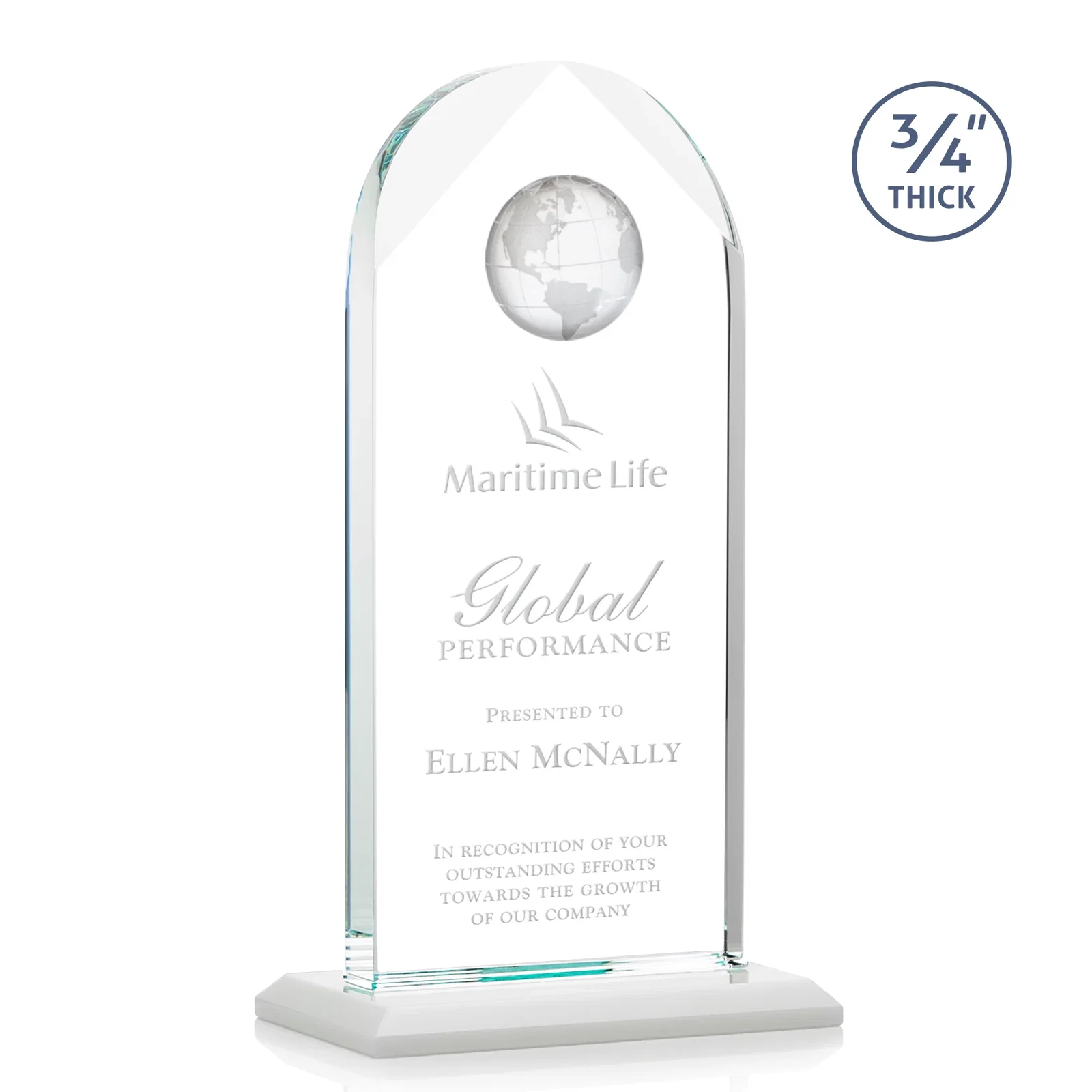 Promotional Starfire Crystal Arch Award with Optical Crystal Globe on Top for graduation ceremonies
