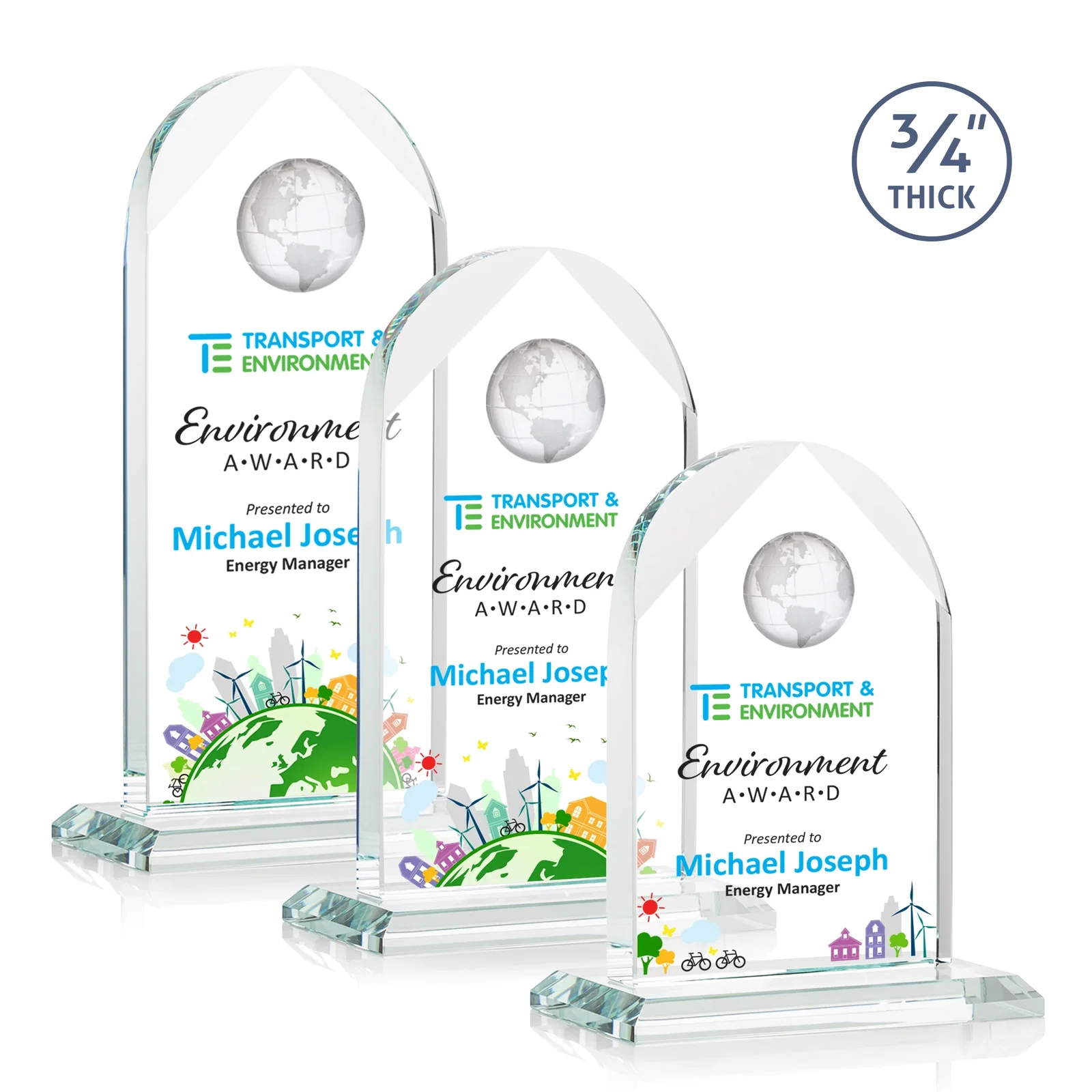 Promotional Starfire Crystal Arch Award with Optical Crystal Globe on Top for safety achievement programs