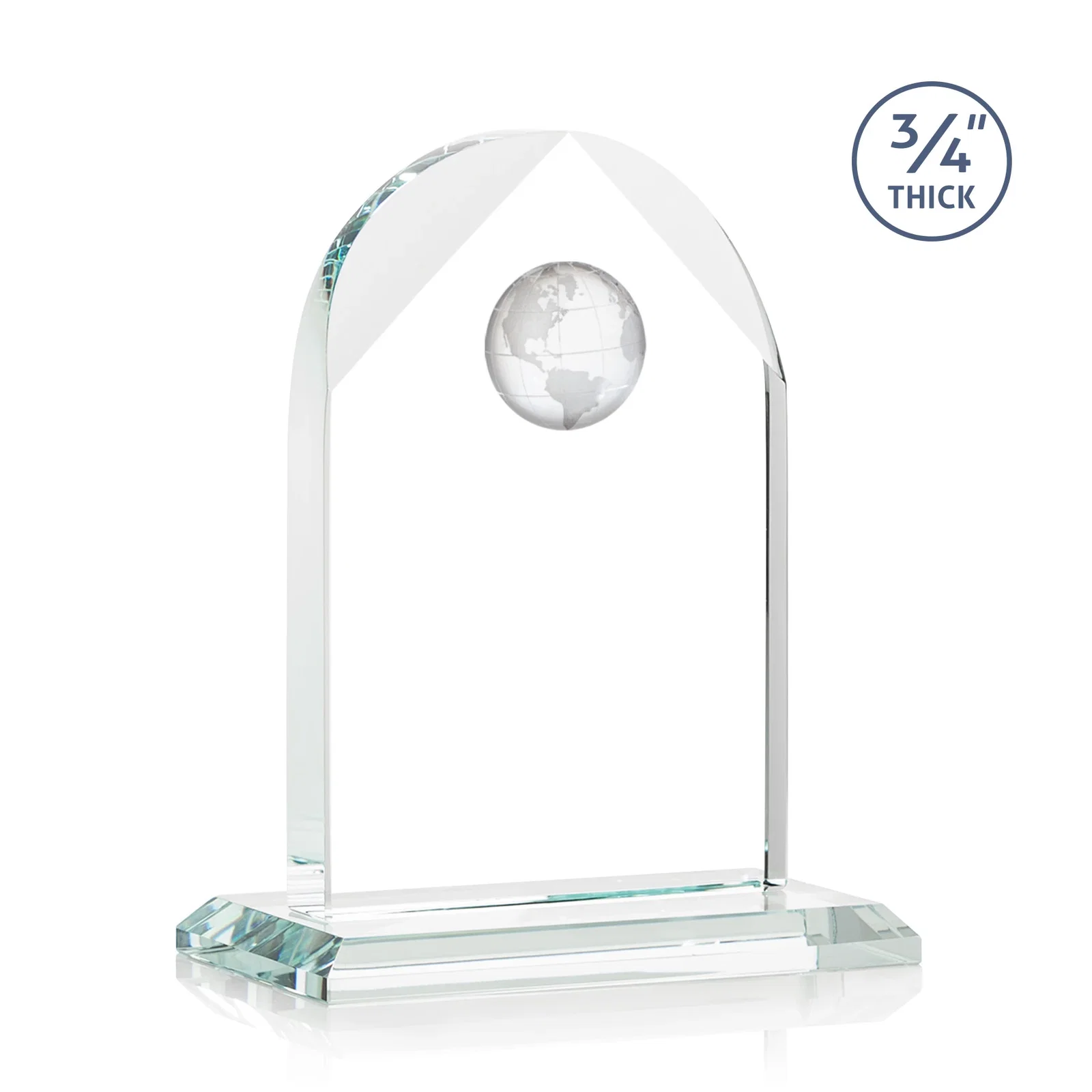 Customized Starfire Crystal Arch Award with Optical Crystal Globe on Top for retirement presentations