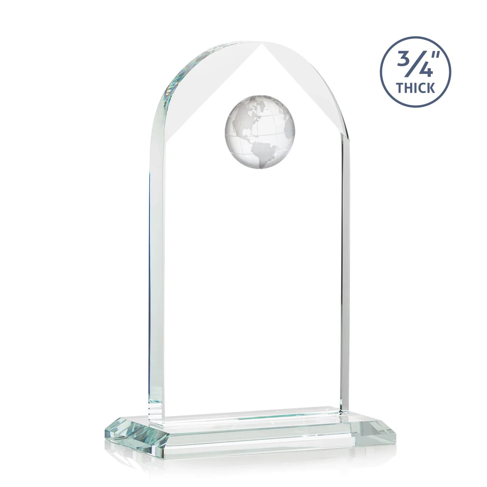 Customized Starfire Crystal Arch Award with Optical Crystal Globe on Top for team milestone celebrations