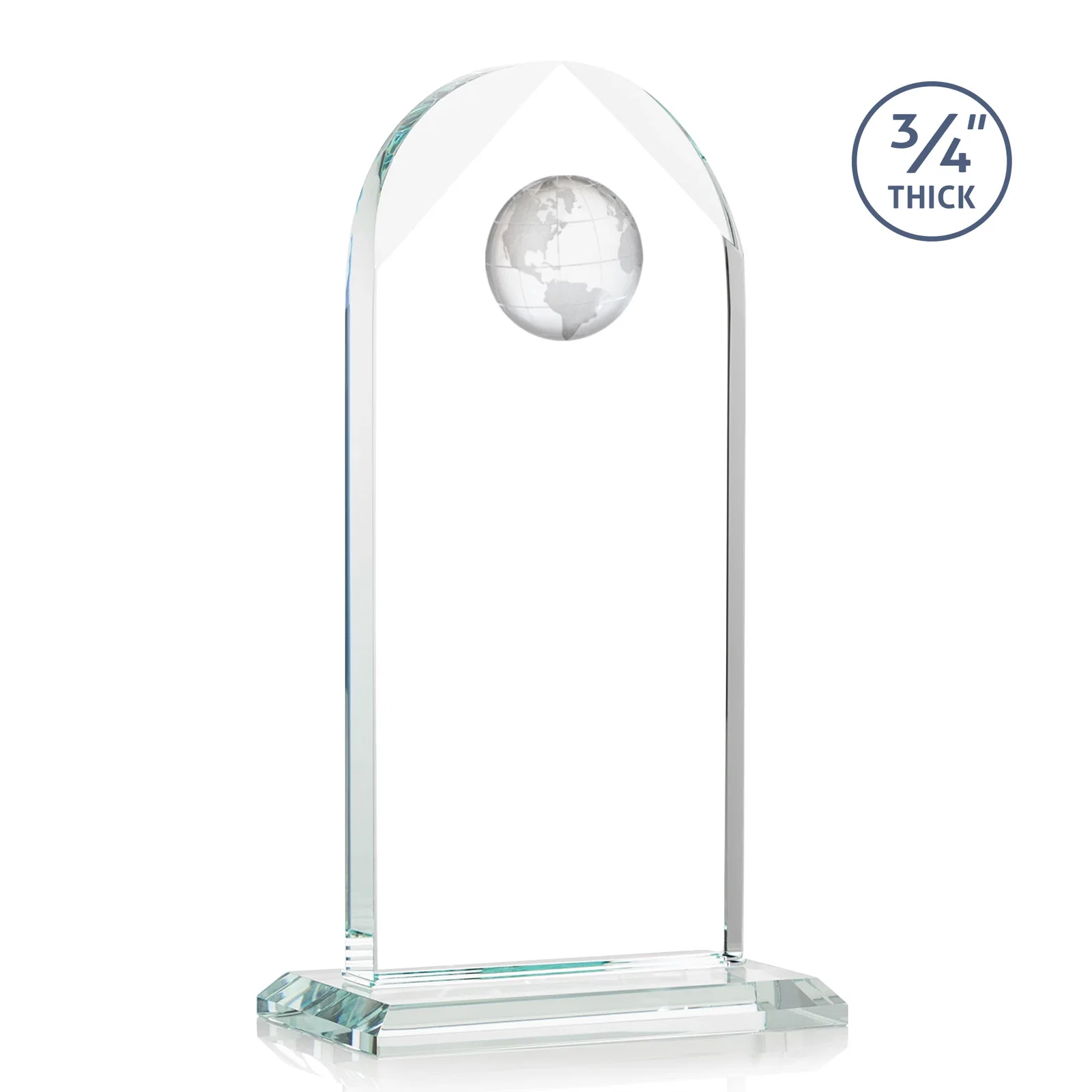 Customized Starfire Crystal Arch Award with Optical Crystal Globe on Top for donor appreciation